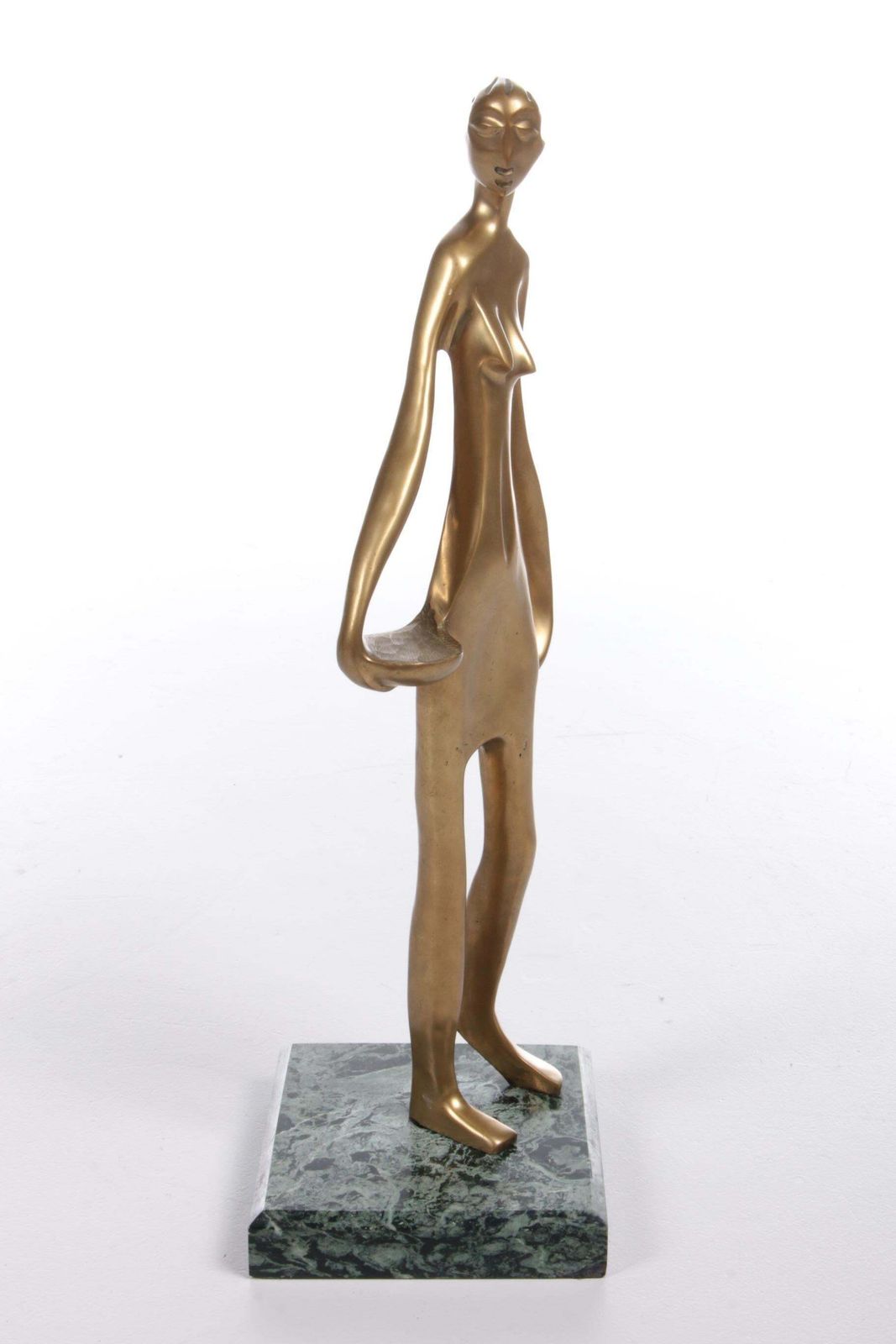 Brass Art Deco Statue Of An African Woman On A Marble Base, 1970s photo Art