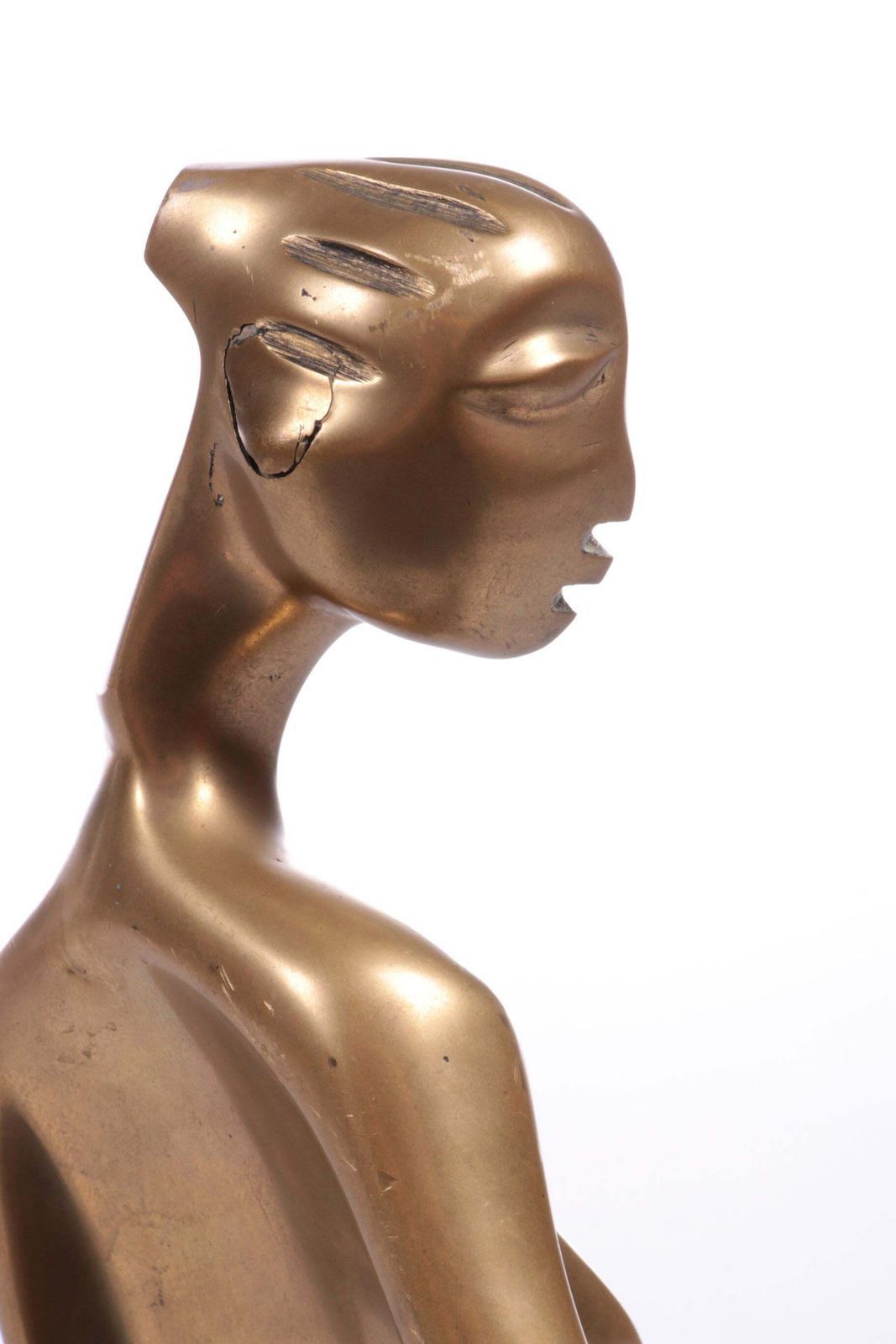 Brass Art Deco Statue Of An African Woman On A Marble Base, 1970s photo vinterior