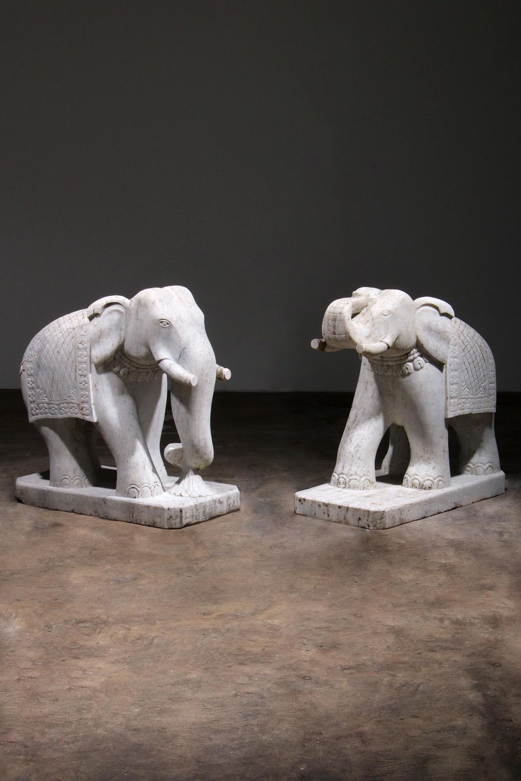 Handcrafted 2 Large Marble Elephant Statues photo furniture