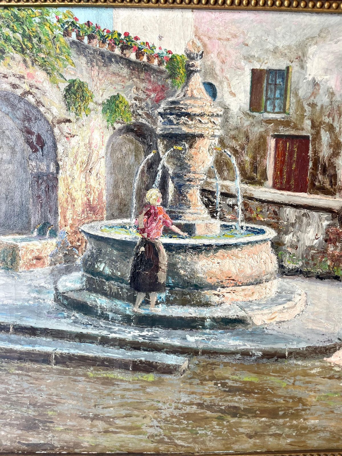 19th Century French Oil On Canvas “At The Fountain” photo Art