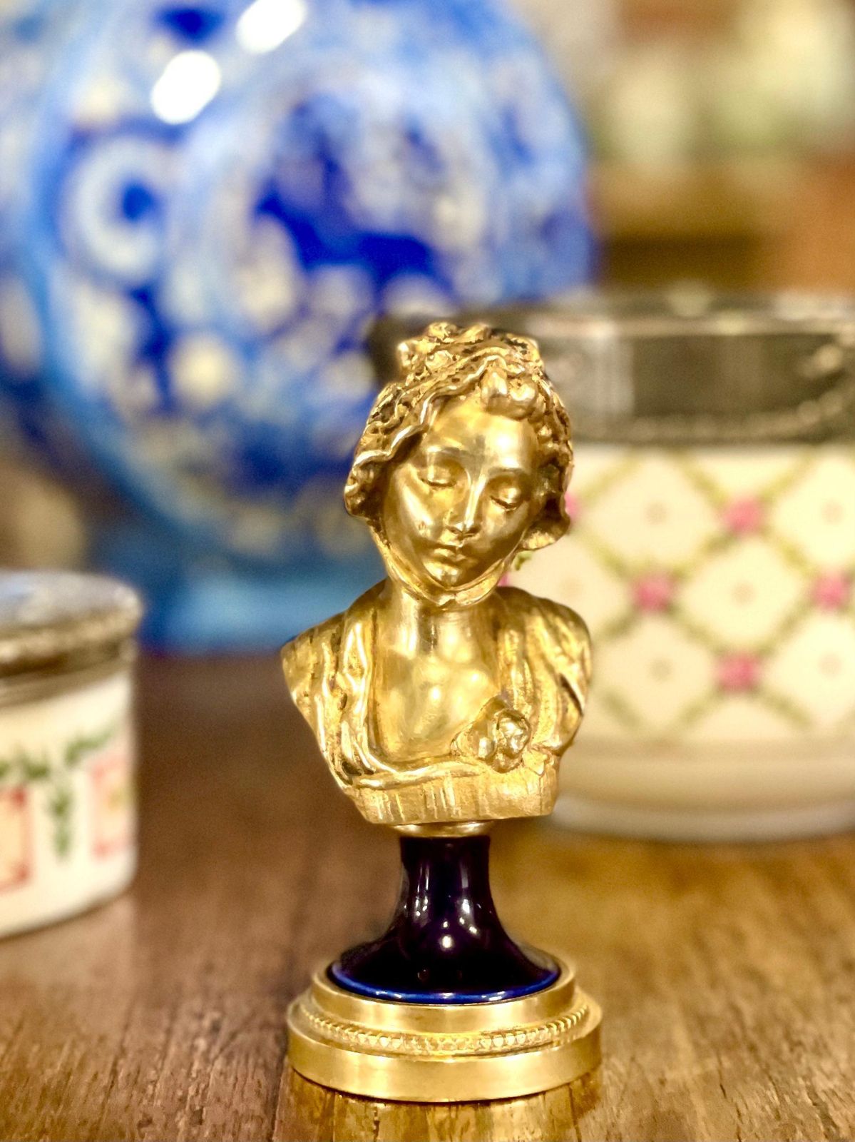 Petite Gilt Bronze And Porcelain Bust Of A Young Lady photo vintage