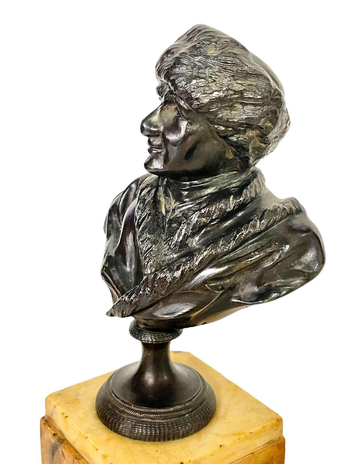 19th Century Petite Bronze Bust Of Jean Jacques Rousseau On A Siena Marble photo vintage