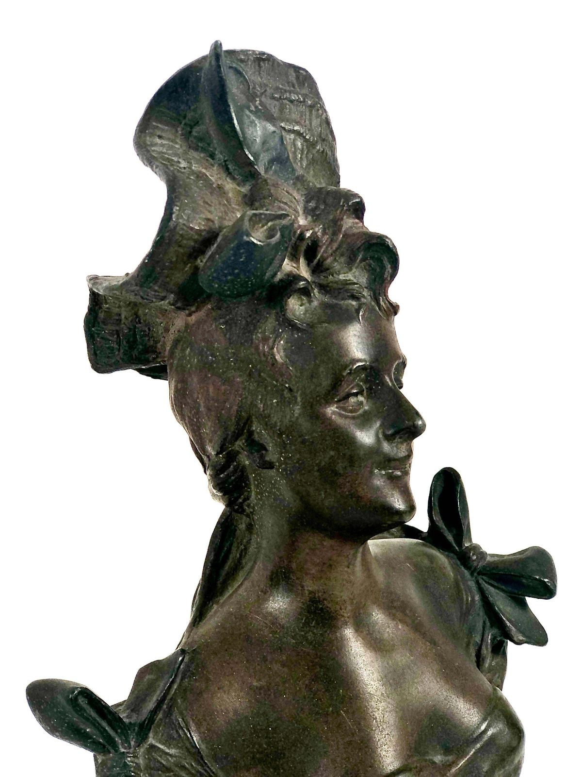 French Antique Patinated Bronze Bust Of An Elegant Woman photo Art