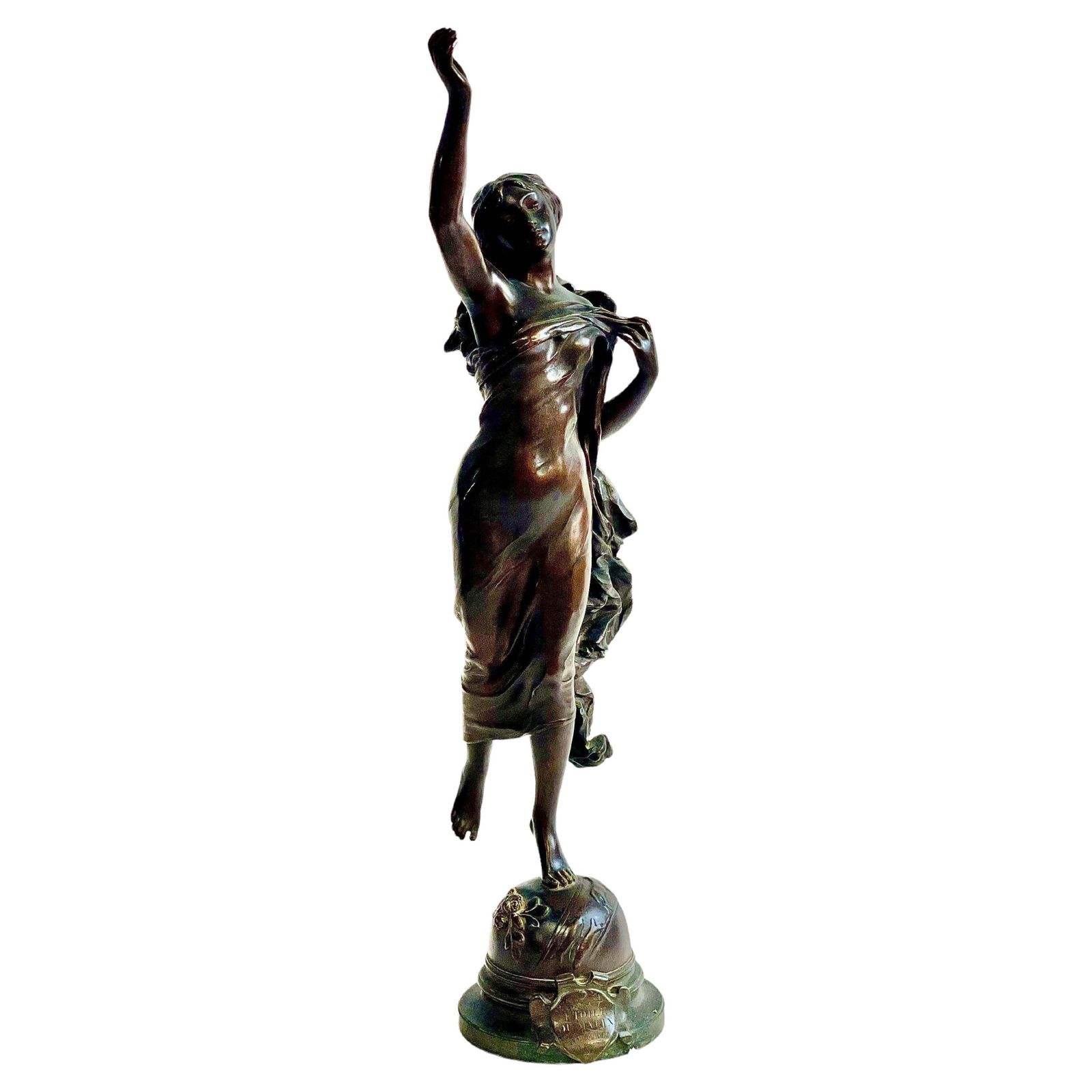 19th Century Tall And Large Woman Bronze Statue By French Sculptor Adrien Gaudez