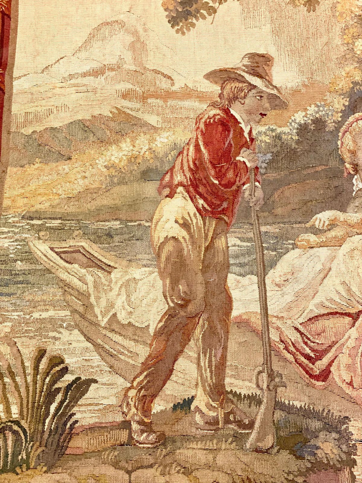French Aubusson Pastoral Tapestry Featuring A Gallant Scene, Late 19th Century photo Art