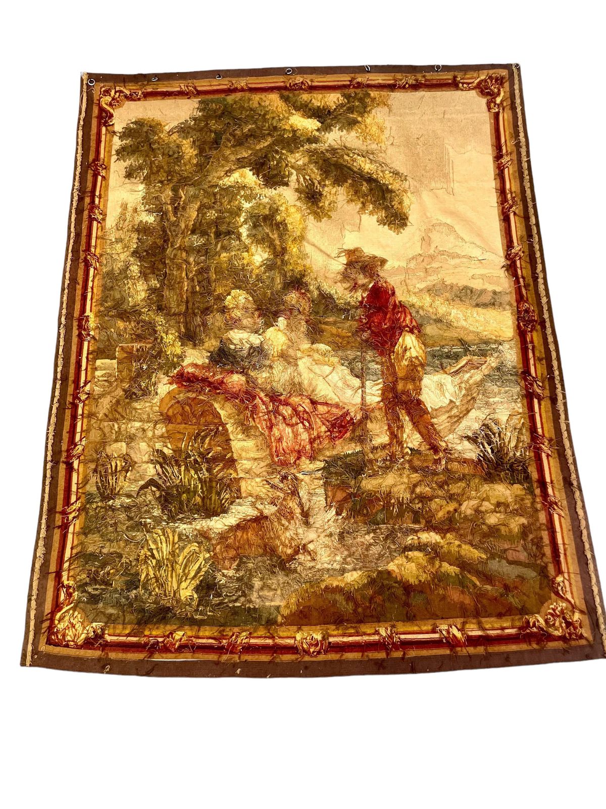 Art French Aubusson Pastoral Tapestry Featuring A Gallant Scene, Late 19th Century photo
