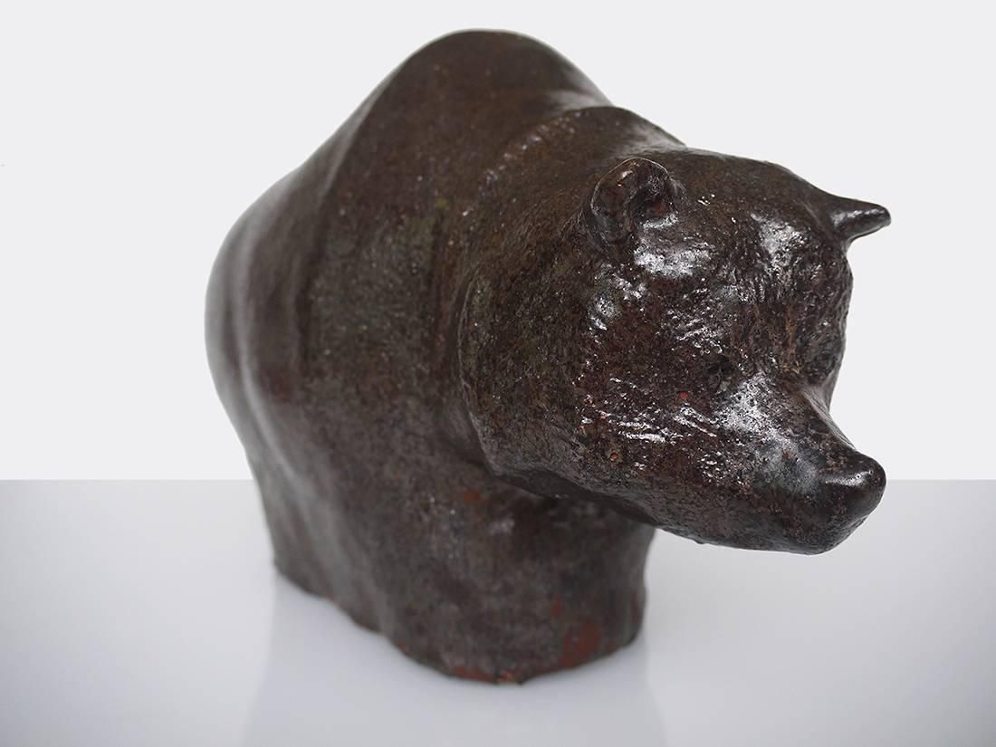 Big And Beautiful Textured Glaze Bear Sculpture By Rudi Stahl, Germany, Signed photo for sale