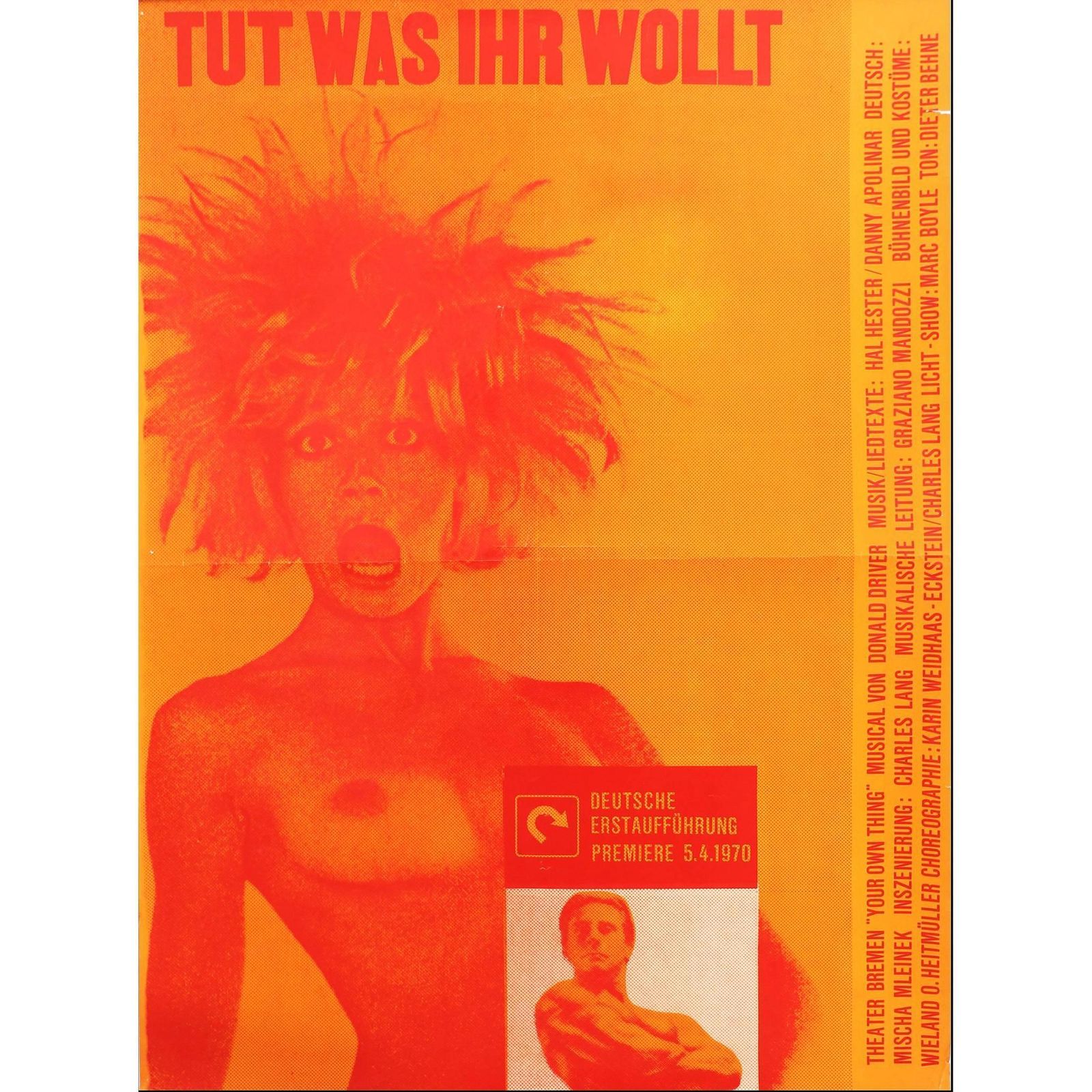 Your Own Thing 'Tut, Was Ihr Wollt' German Poster Rock Musical Hal Hester, 1970