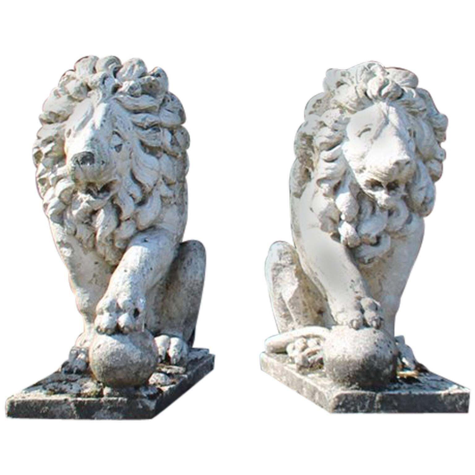 Pair Of 19th Century French Limestone Lions