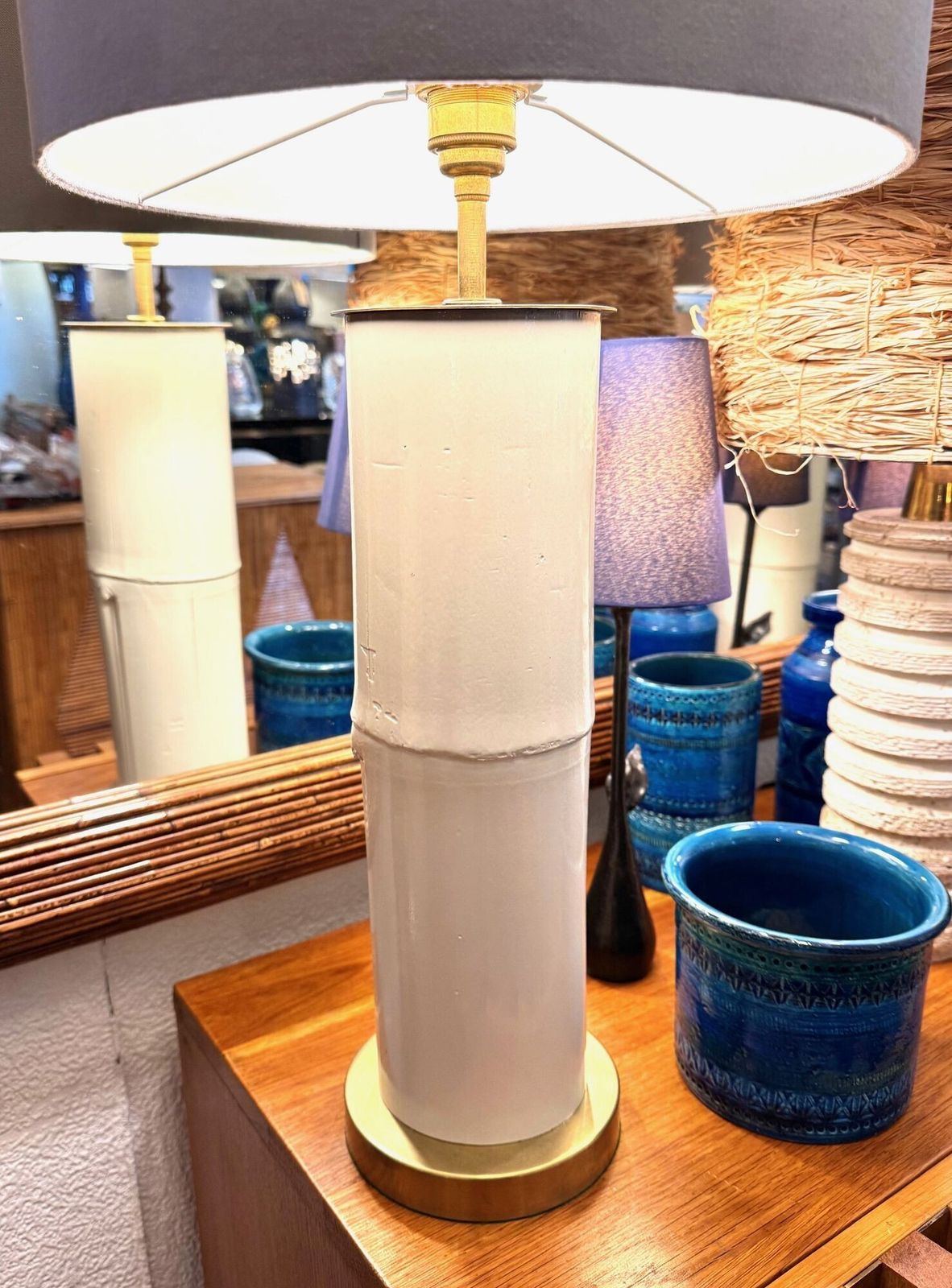 A Pair Of Ivory Lacquered Real Bamboo And Brass Lamps With Bespoke Linen Shades photo 1550.0