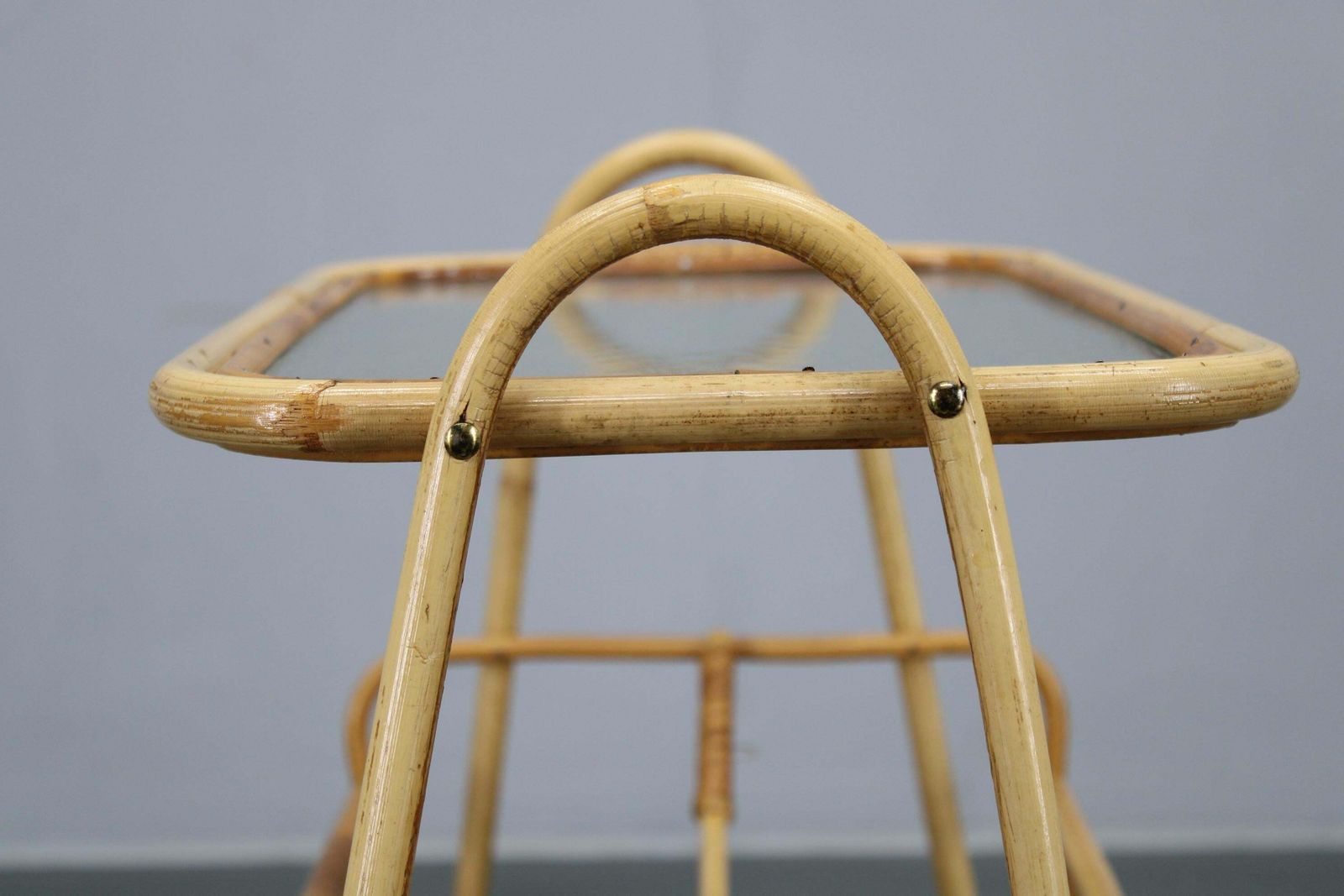 1970s Rattan Newspaper And Magazine Stand With Glass Top, Italy photo vinterior