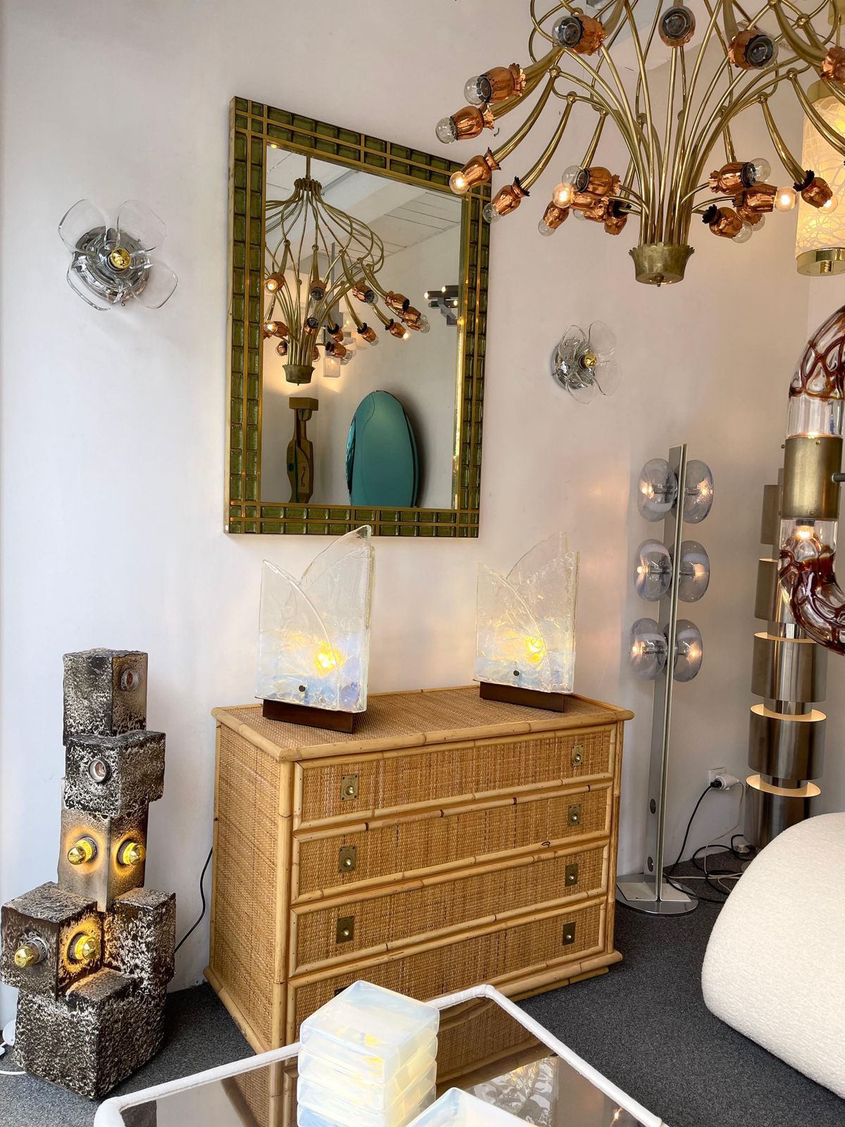 Pair Of Glass And Metal Flower Sconces, Italy, 1970s photo for sale