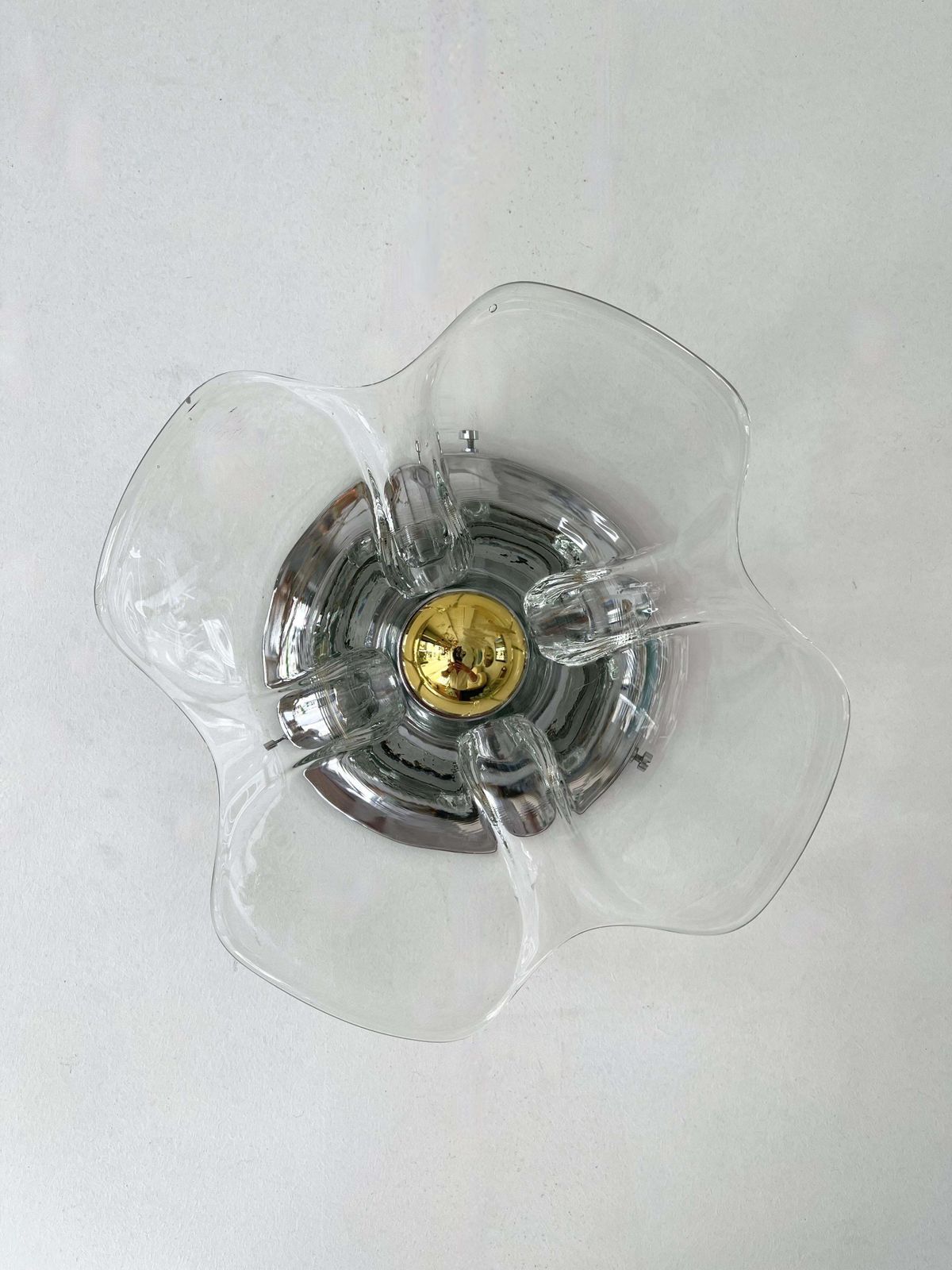 Pair Of Glass And Metal Flower Sconces, Italy, 1970s photo vintage