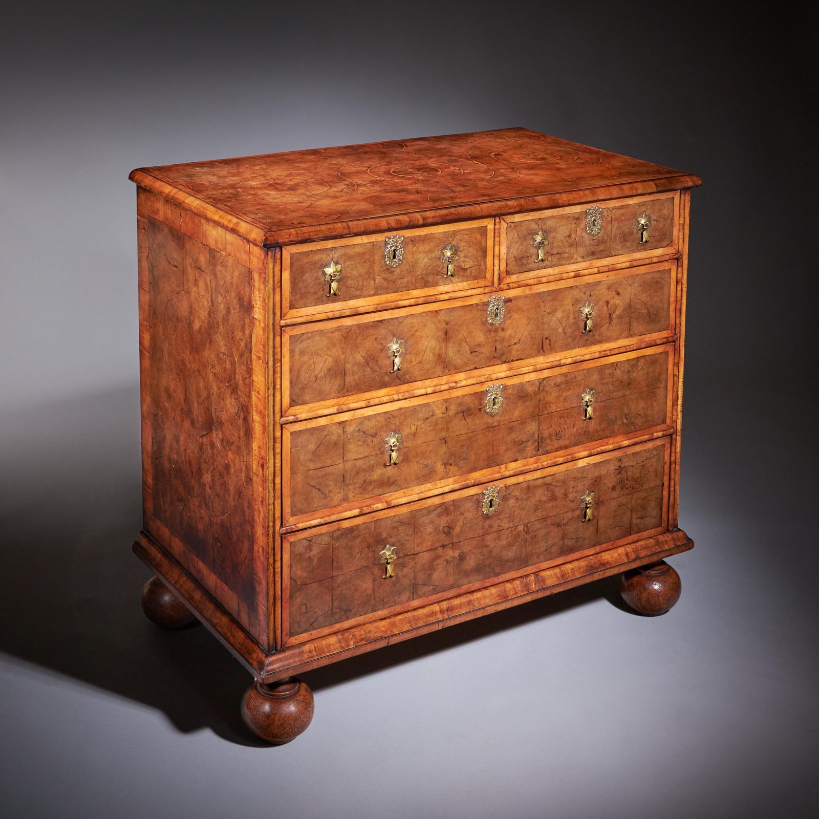 17th Century William And Mary Blond Olive Oyster Chest Of Drawers, Circa 1690 photo furniture