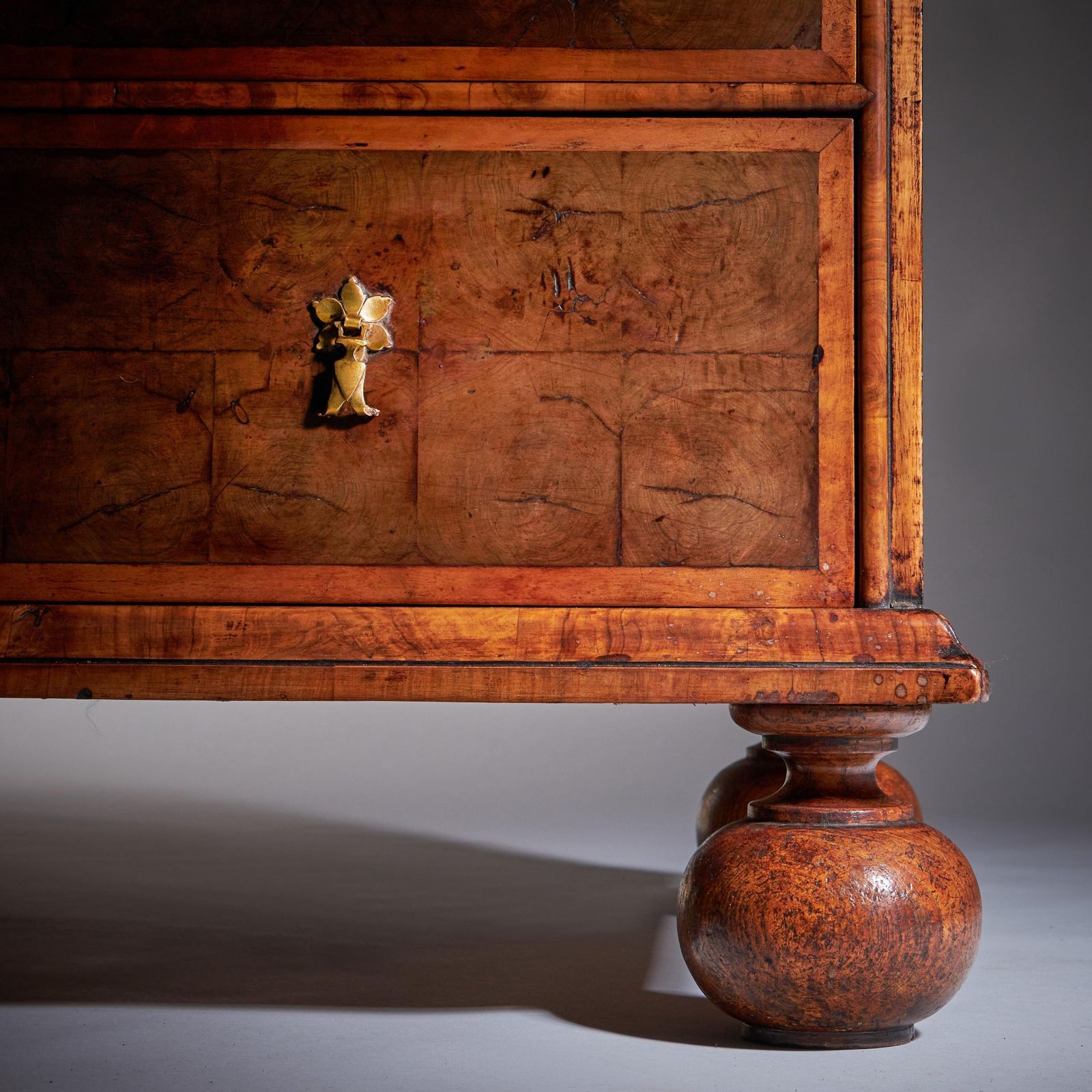 17th Century William And Mary Blond Olive Oyster Chest Of Drawers, Circa 1690 photo vintage