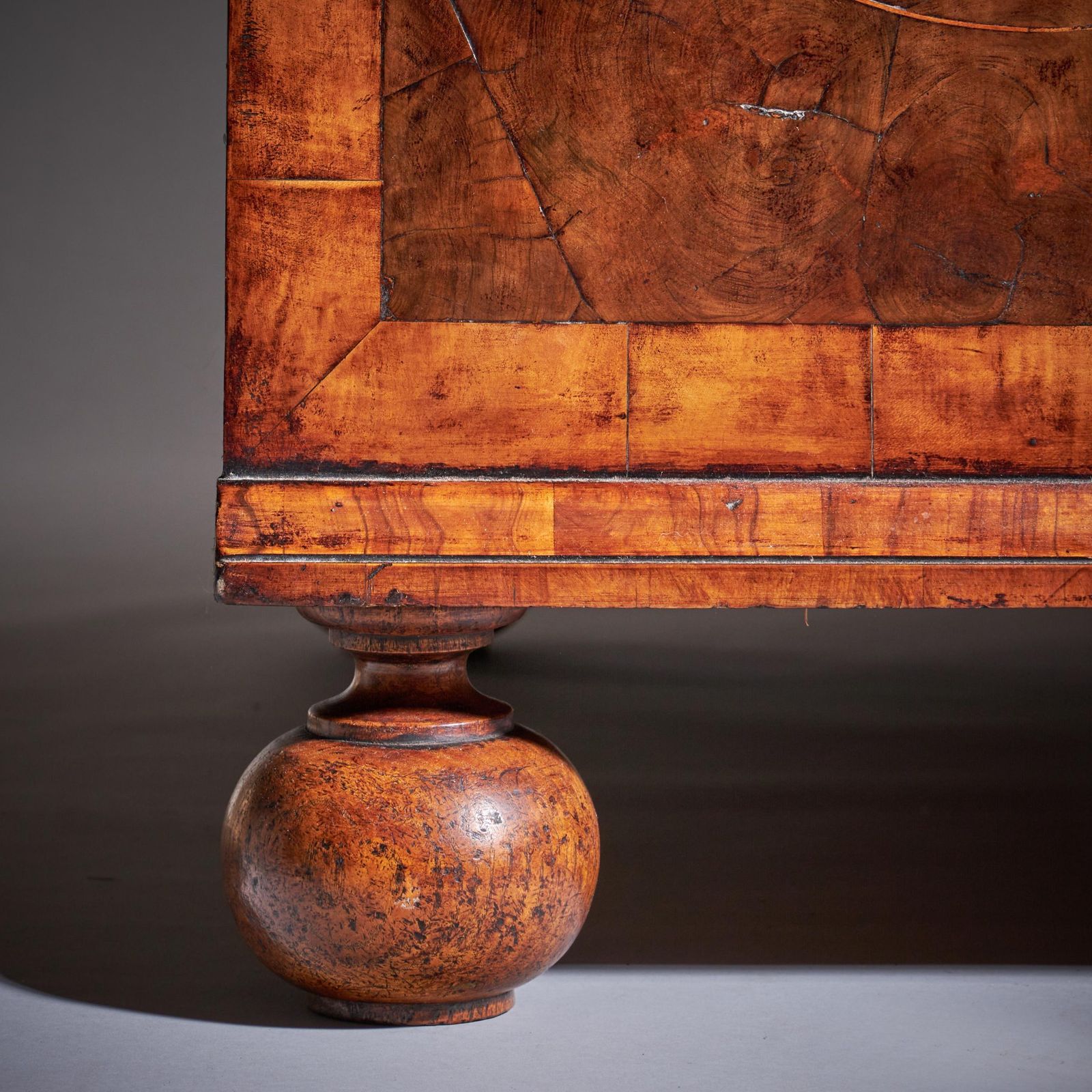 photo for sale 17th Century William And Mary Blond Olive Oyster Chest Of Drawers, Circa 1690