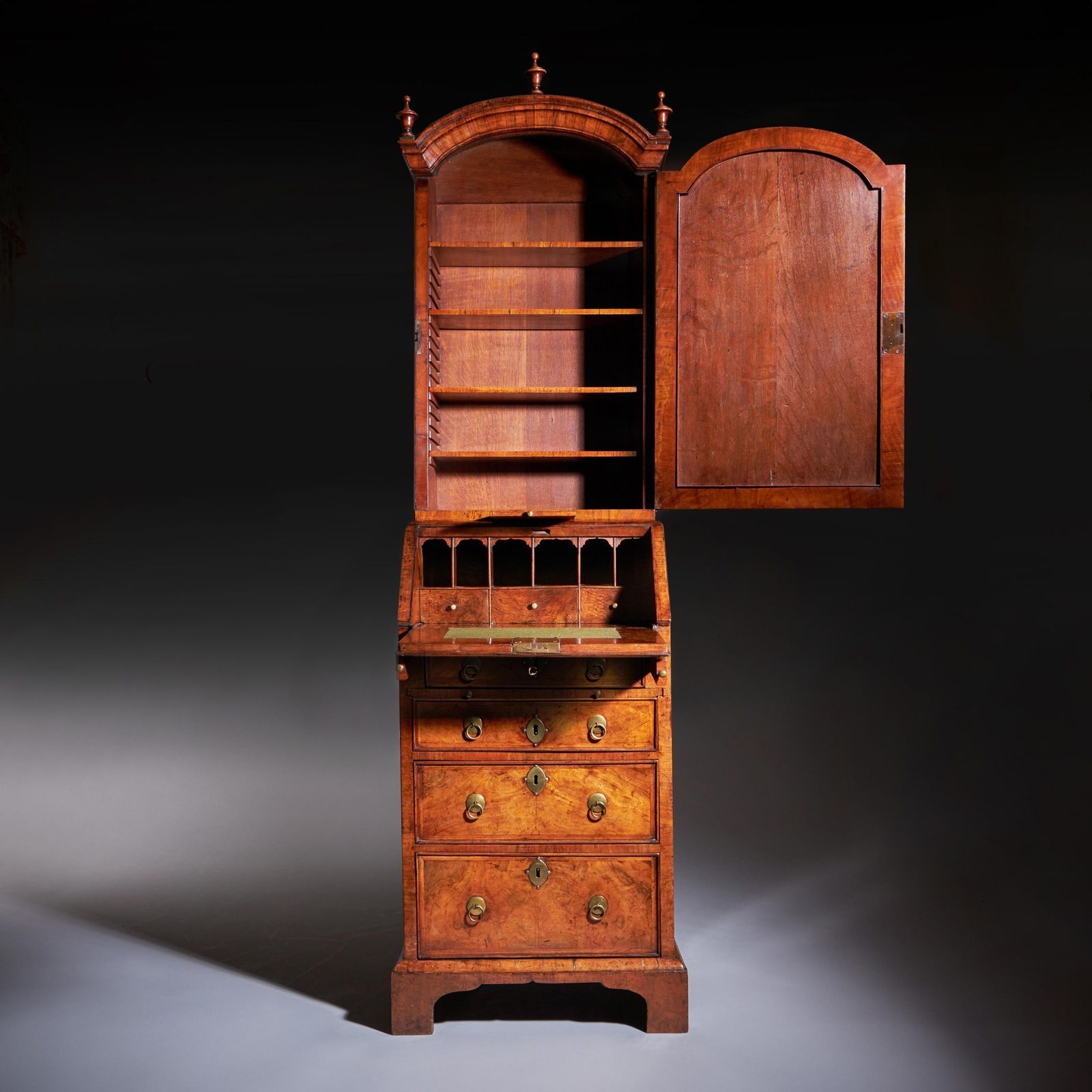 18th Century Queen Anne Burr Walnut Double Dome Bureau Bookcase photo for sale