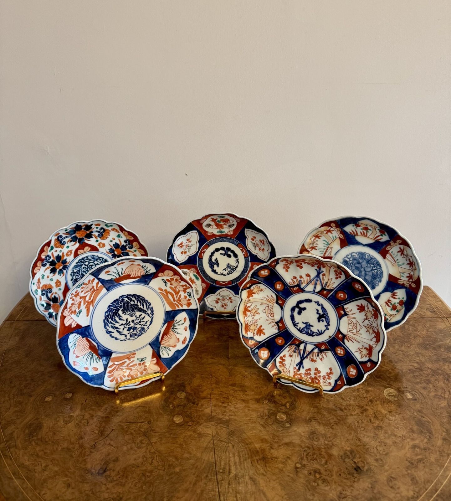 Wonderful Collection Of Five Antique Japanese Imari Plates photo vinterior