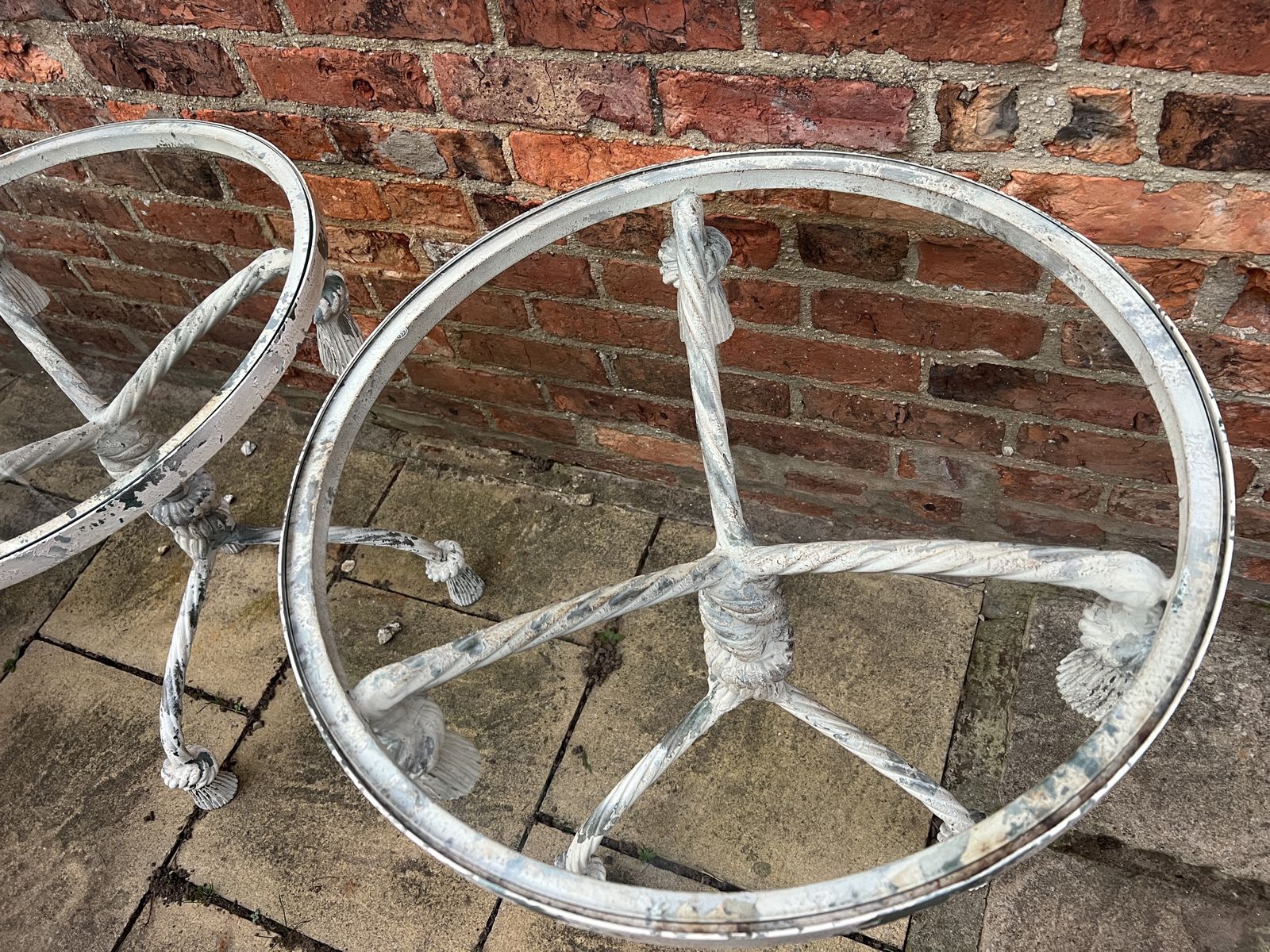 Pair Of Vintage Metal Rope Twist And Tassel Side Tables With Glass Top. photo Furniture