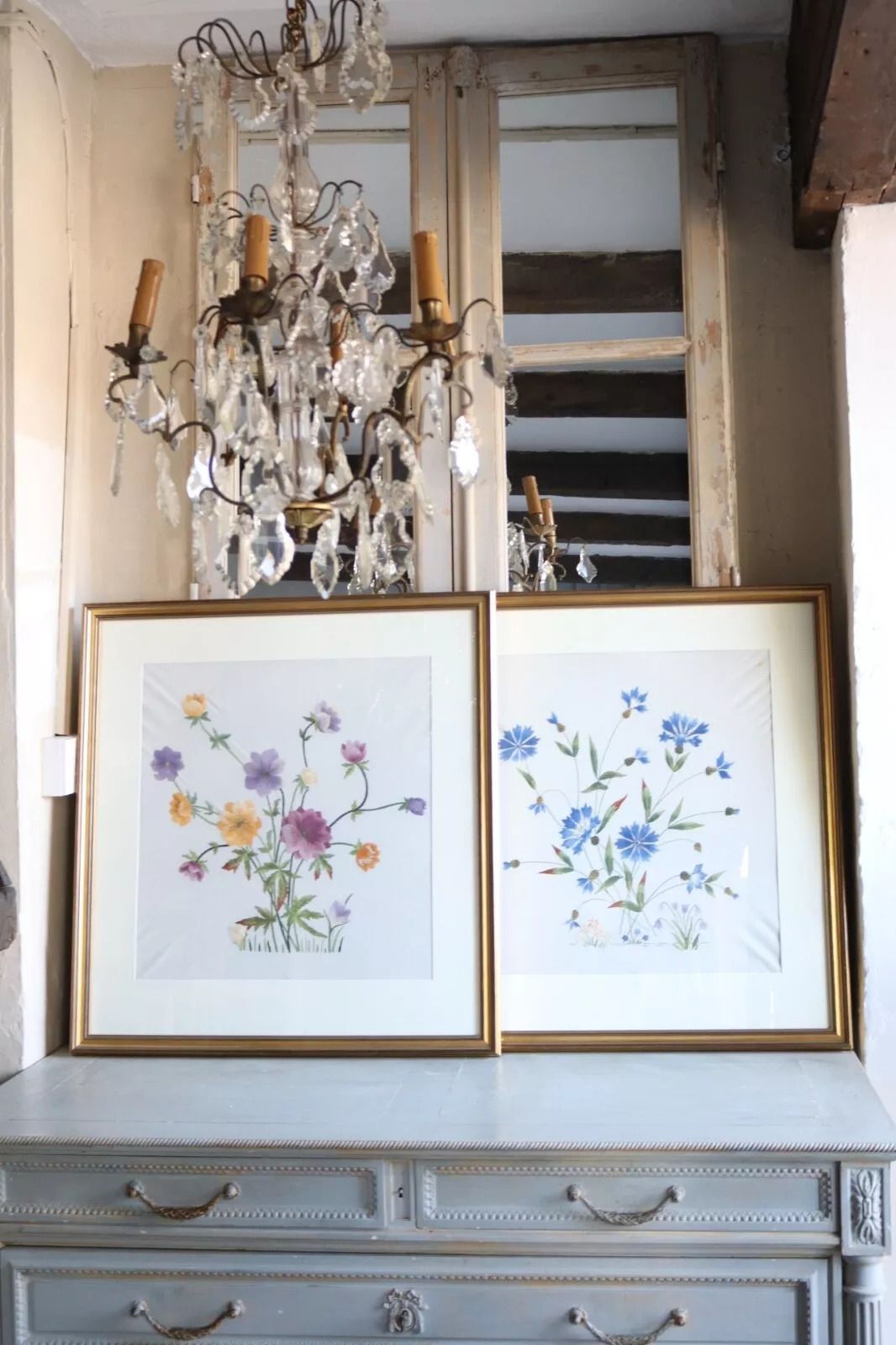 2 X Large Botanical Flowers Embroidery Pictures Framed