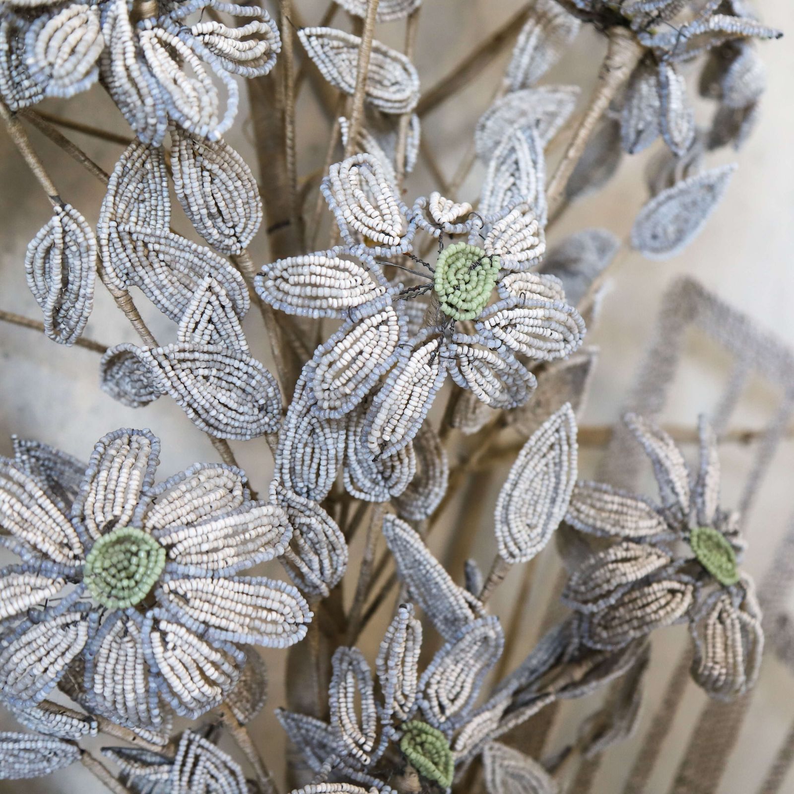 Early 20th Century French Glass Floral Beadwork Immortelles Couronne De Mortuaire photo Art