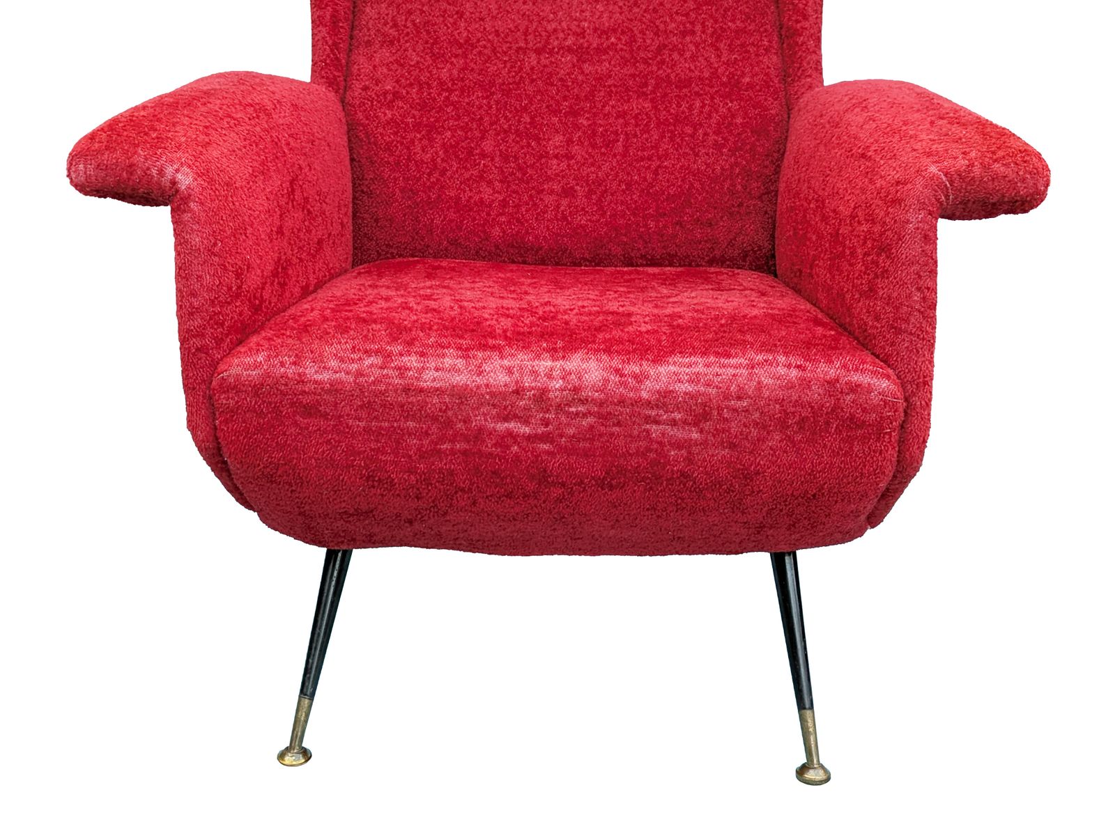 Italian Dark Crimson Velvet & Brass 1950s Wingback Armchair photo 1350.0