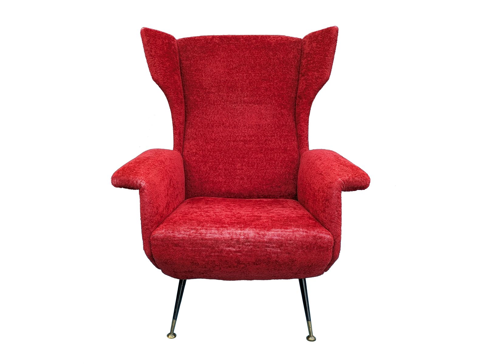photo furniture Italian Dark Crimson Velvet & Brass 1950s Wingback Armchair