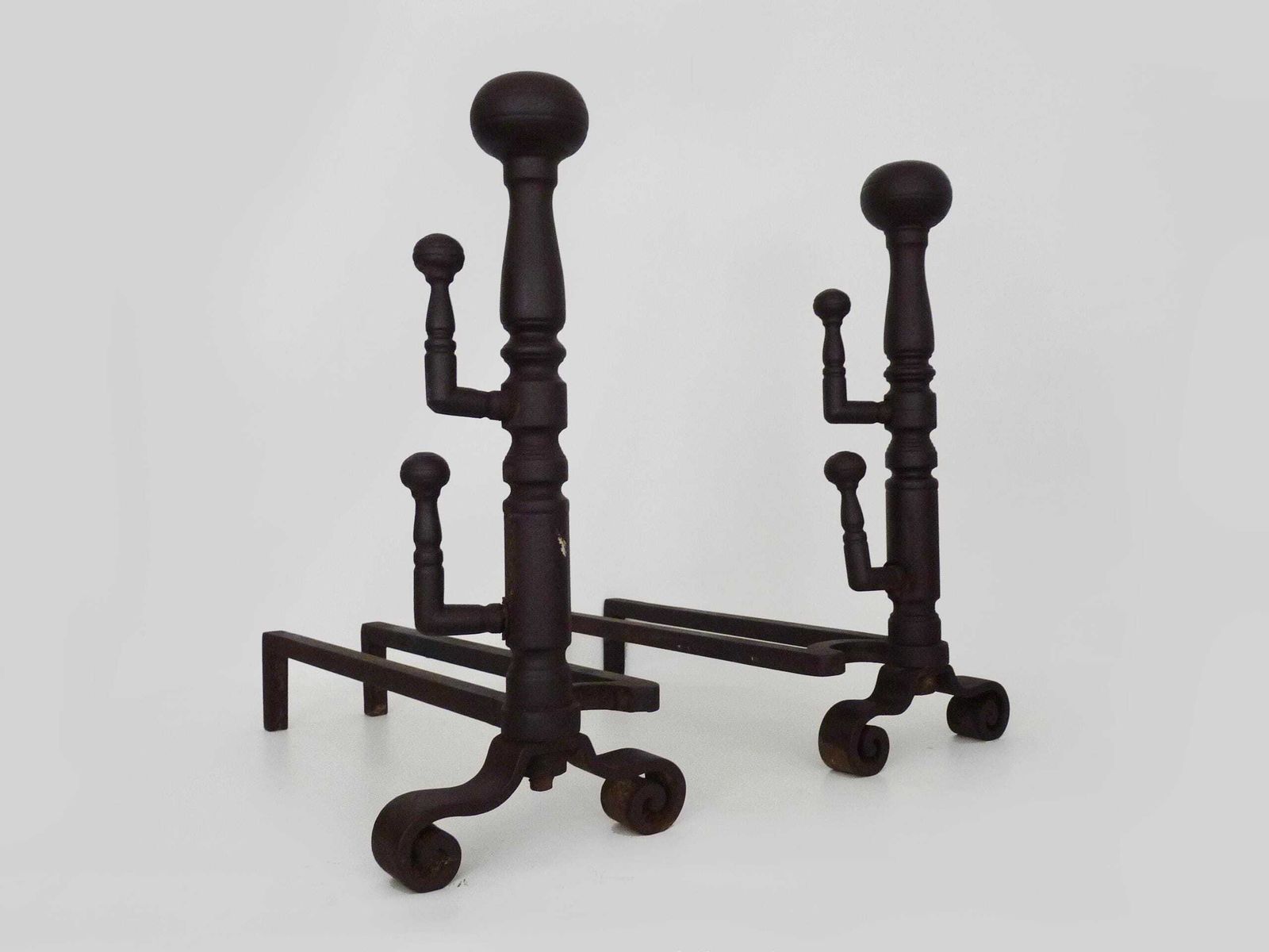 Large Pair Of Wrought Iron Fireplace Andirons. France, 19th Century. photo Home Fixtures