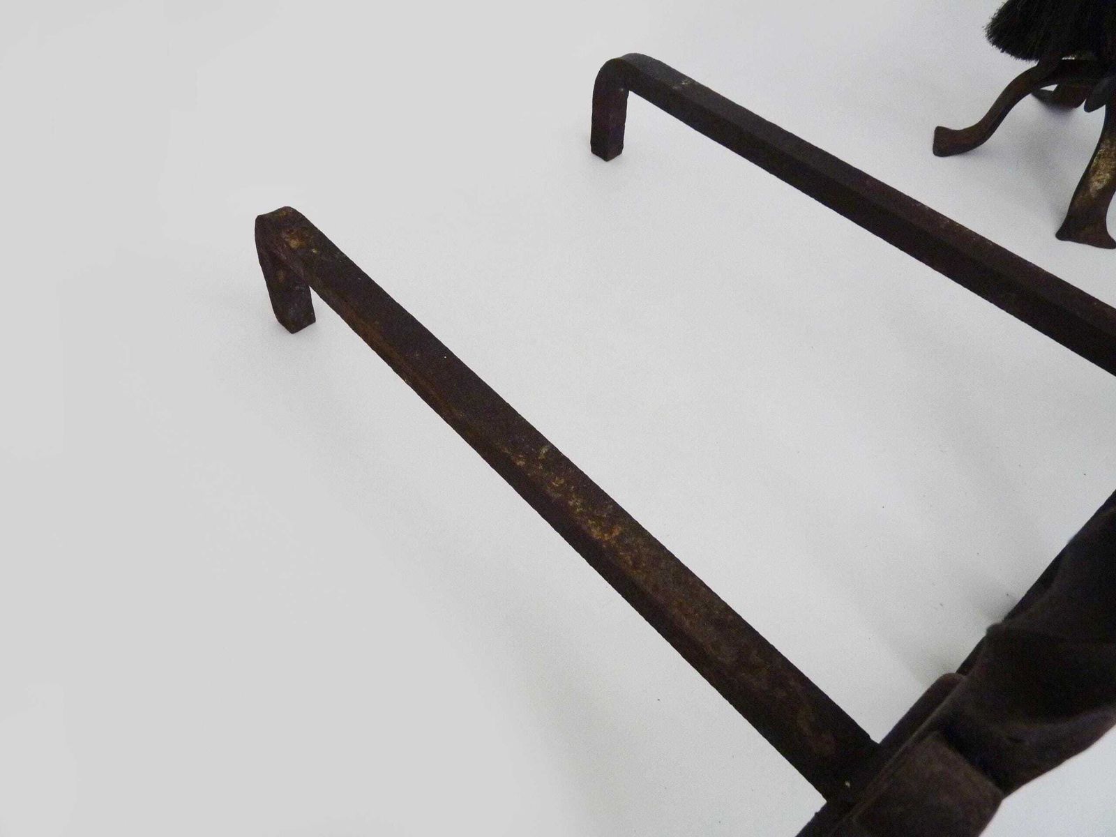 photo furniture Pair Of Wrought Iron Firedogs With Antique 19th Century Fireplace Tools