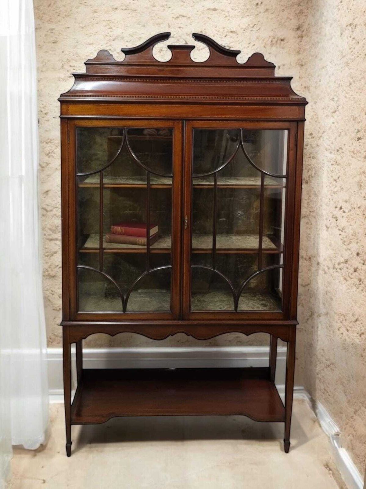 Antique Edwardian Display Cabinet / Inlaid Mahogany / C1900