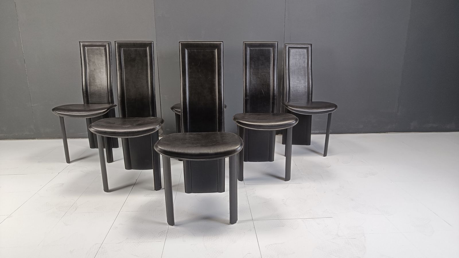 Vintage Black Leather High Back Dining Chairs, Set Of 6, 1980s photo furniture