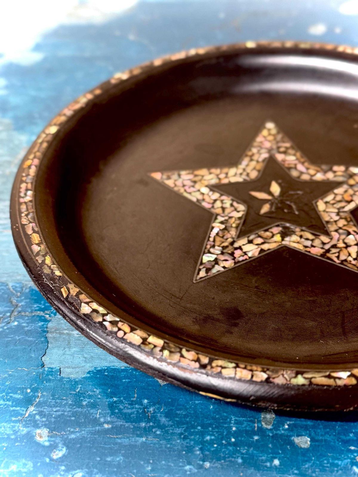 Antique 19th.C Papier Mâché Lacquered Chinese Tray Plate Bowl /Decorative Plate Mother Of Pearl B photo furniture