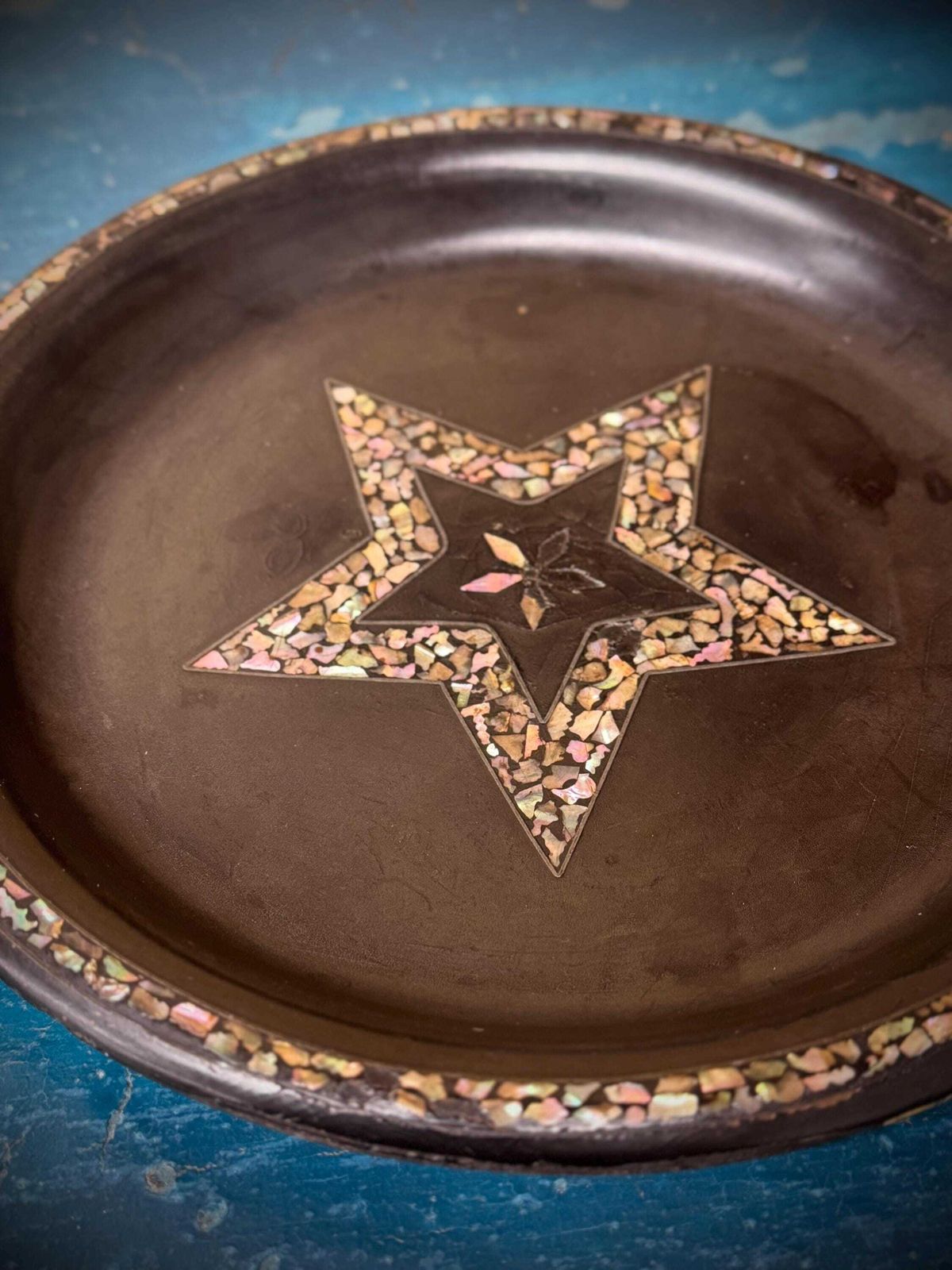 Antique 19th.C Papier Mâché Lacquered Chinese Tray Plate Bowl /Decorative Plate Mother Of Pearl B photo Home Decor