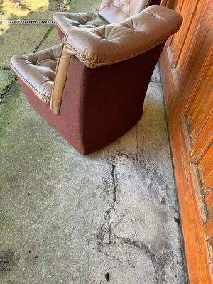 Set Of Mid Century Modern Brown Leather And Fabric Chairs, 1960s photo 1558.0