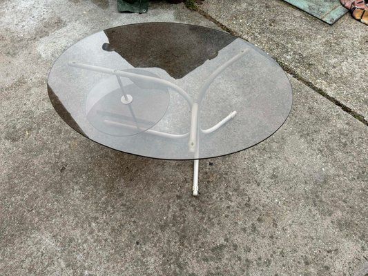 Coffee Oval Table With Metal Legs And Smoky Glass Top, 1990s photo Furniture