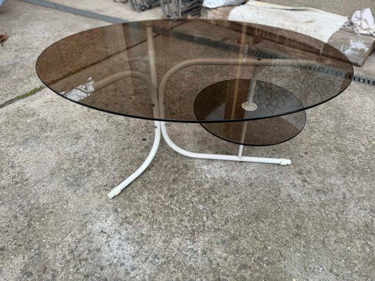 Coffee Oval Table With Metal Legs And Smoky Glass Top, 1990s photo 1120.0