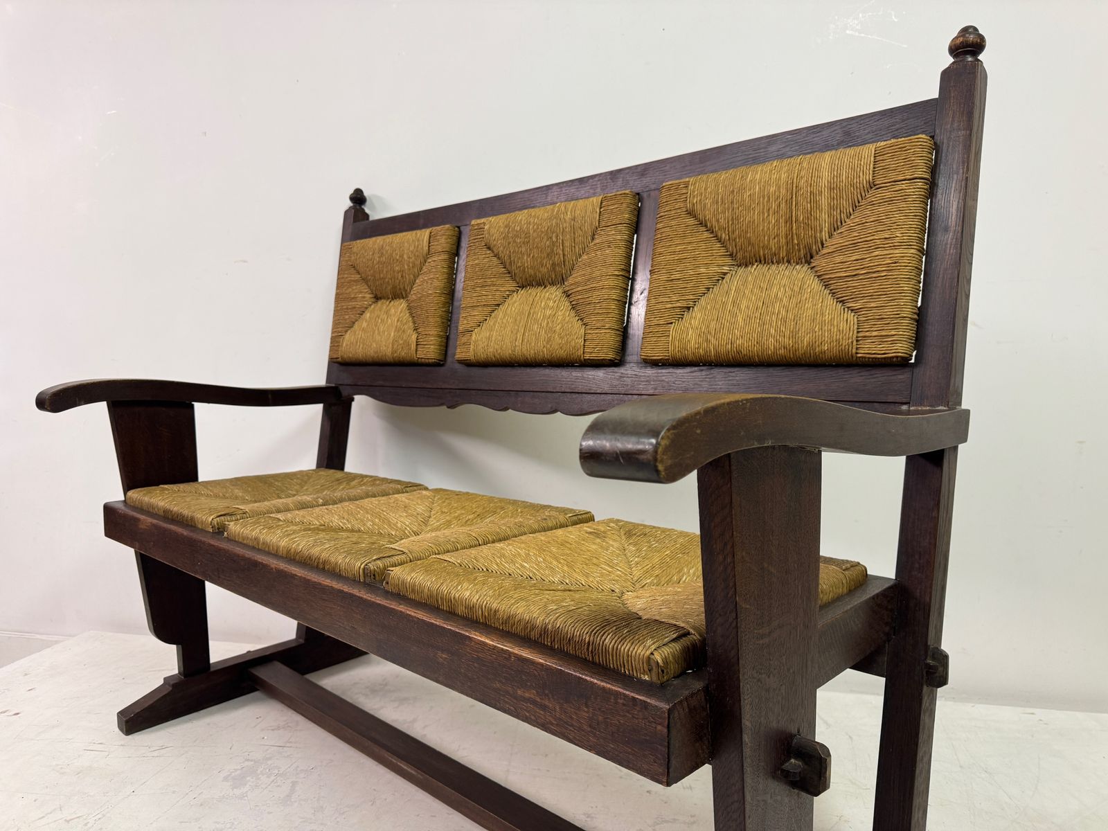 1950s French Rush Seat Bench In The Style Of Charles Dudouyt photo vintage
