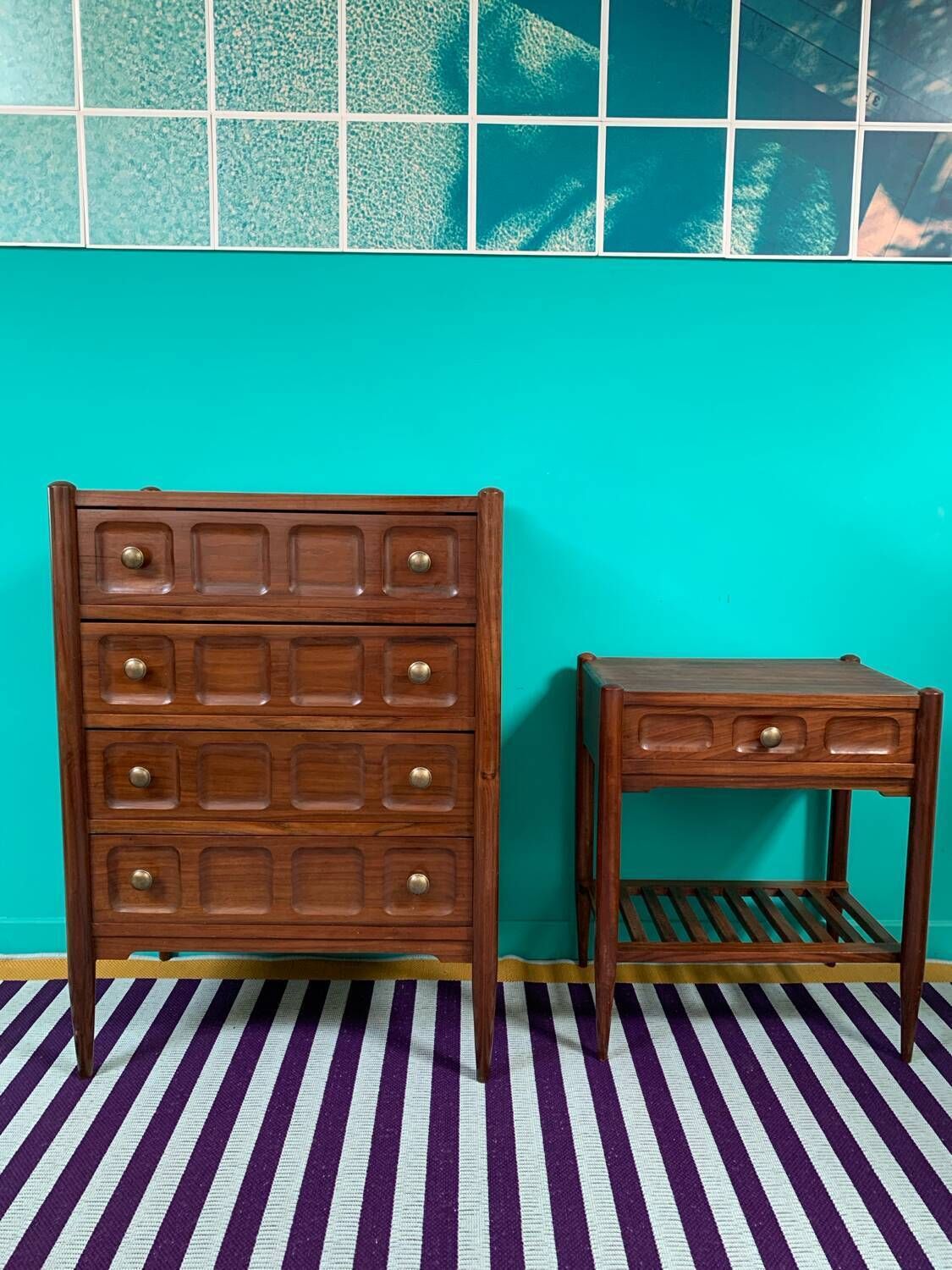 Vintage Chest Of Drawers And Bedside Table Set