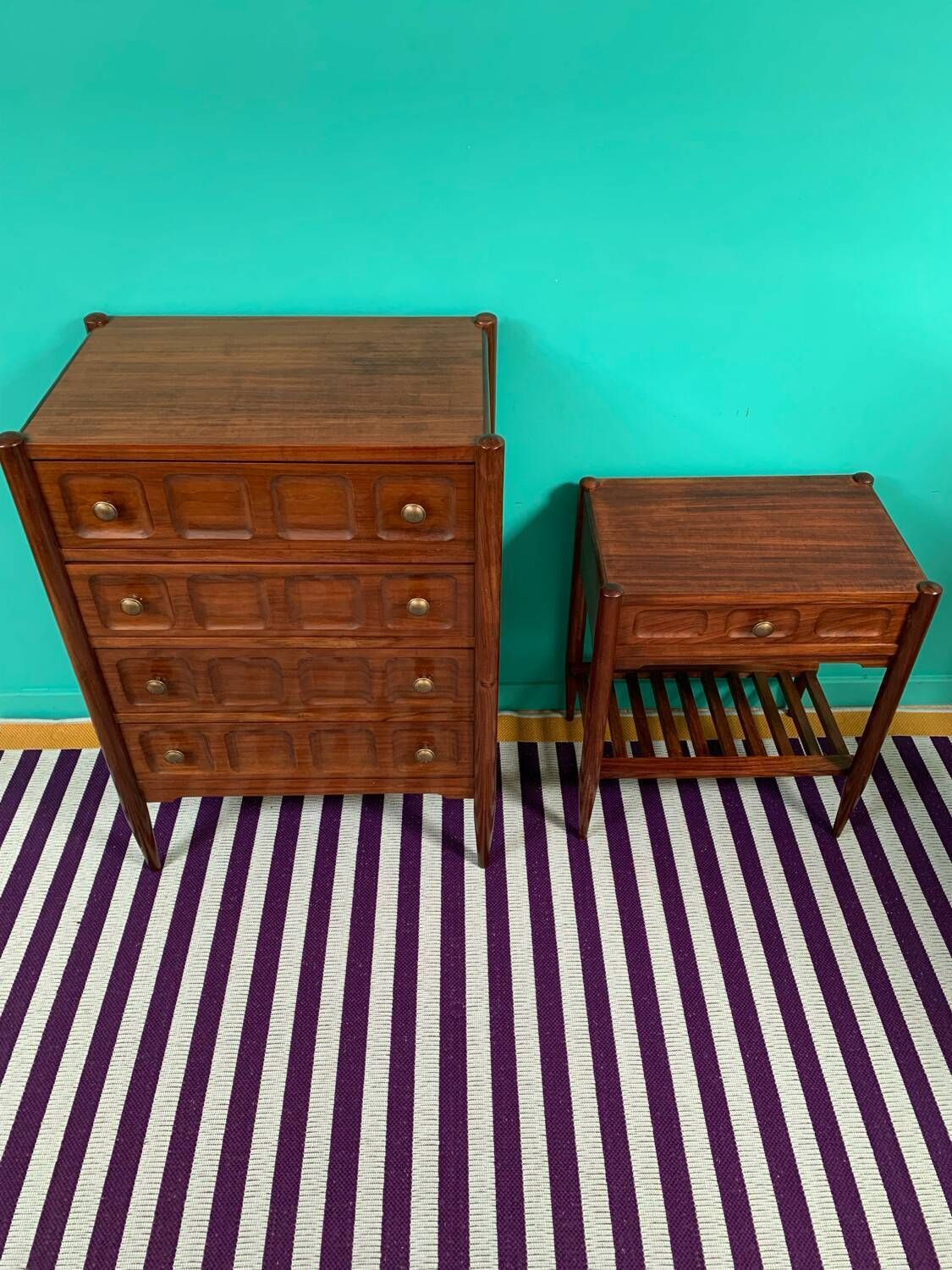 Vintage Chest Of Drawers And Bedside Table Set photo furniture
