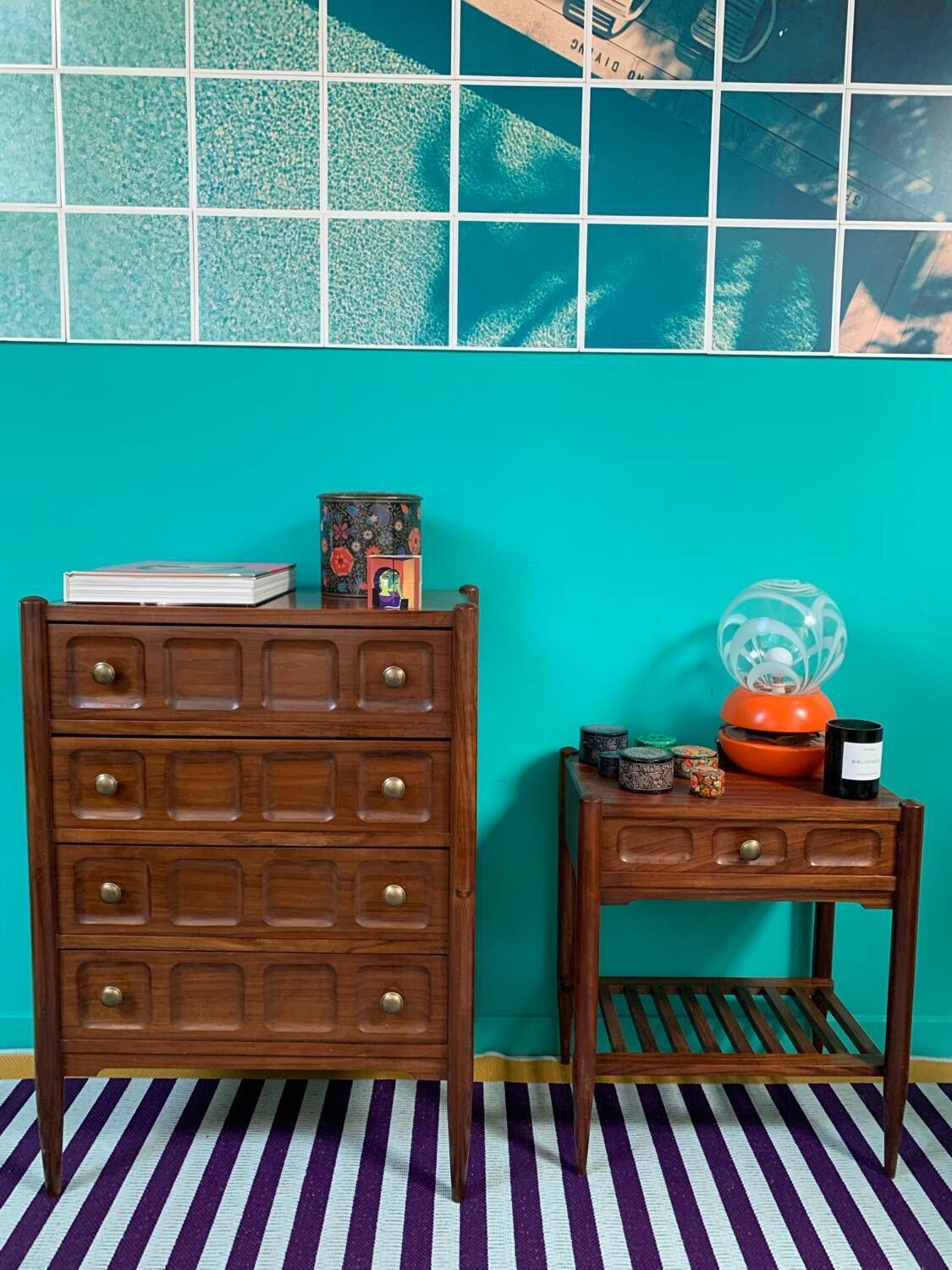Vintage Chest Of Drawers And Bedside Table Set photo for sale