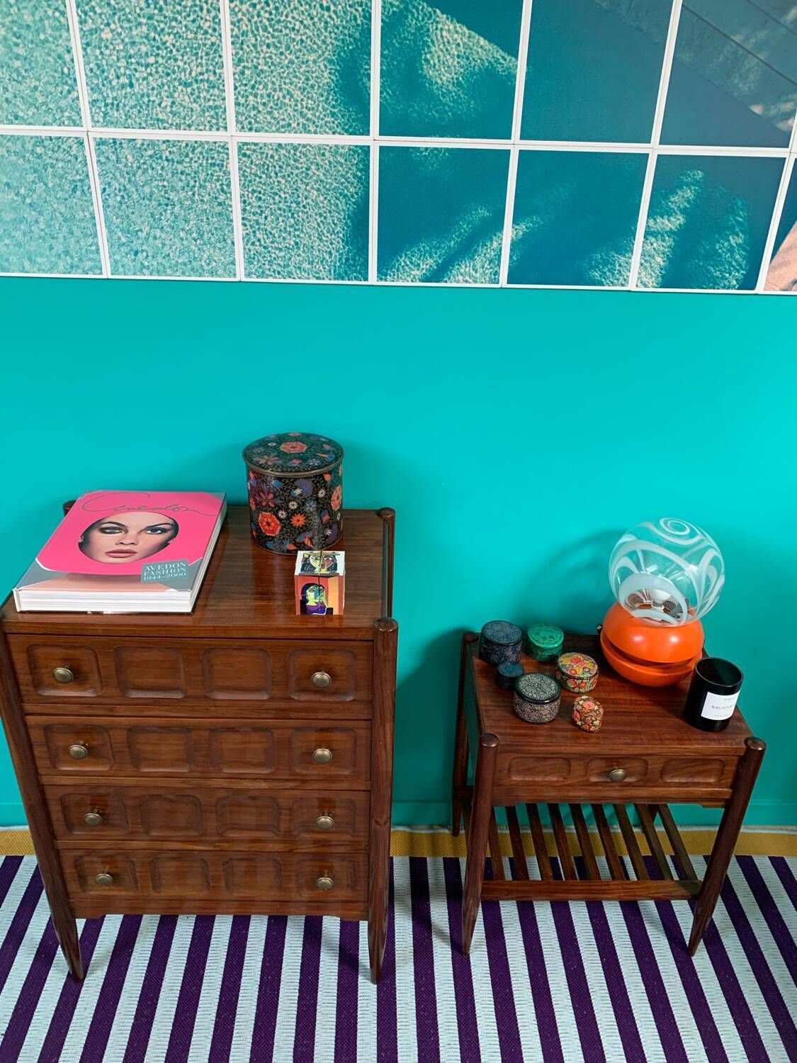 Vintage Chest Of Drawers And Bedside Table Set photo Furniture
