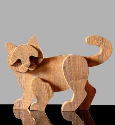 photo furniture Bottega Michelangeli, Cat Wood Sculpture, Orvieto Italy 1970s