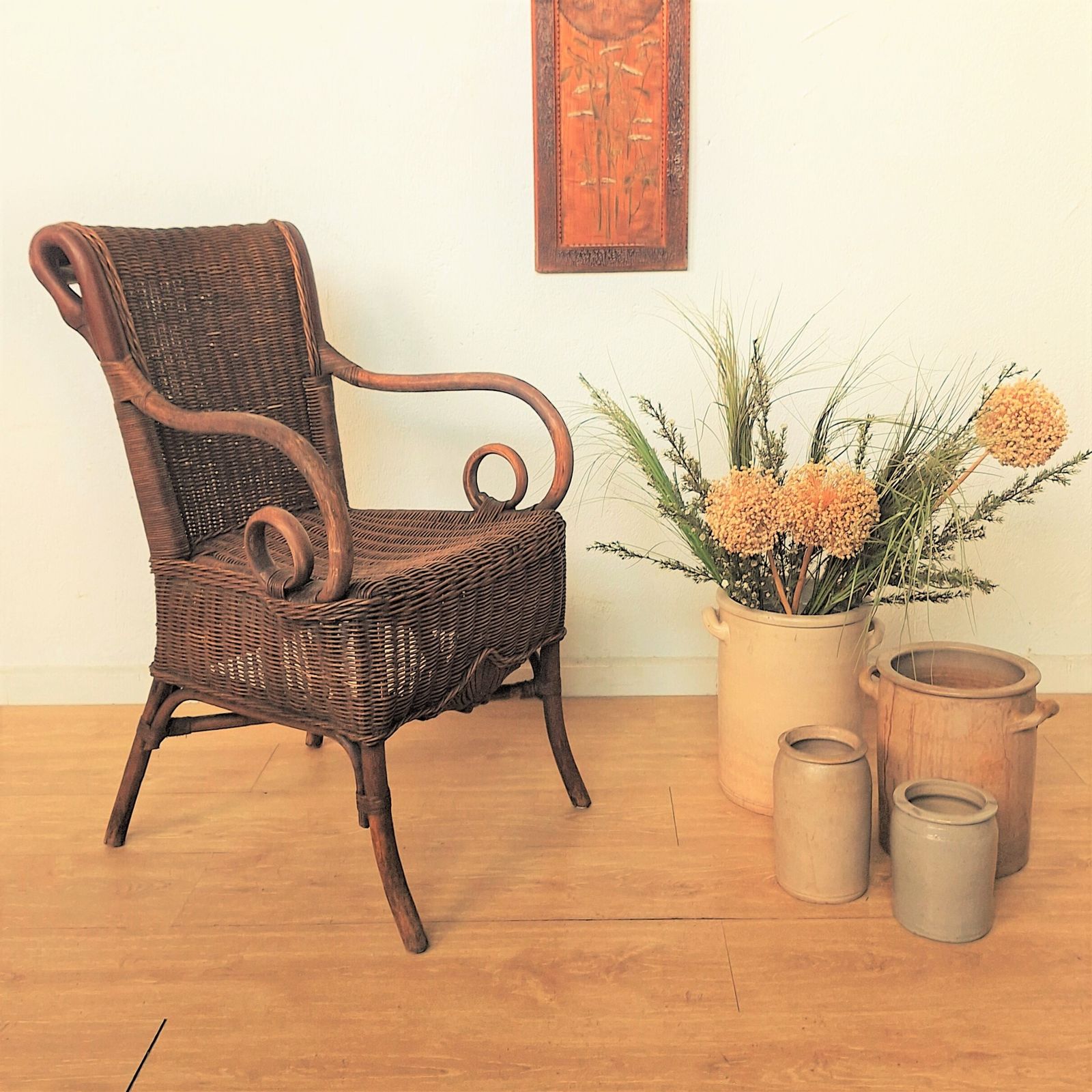 Art Nouveau Armchair In Rattan & Bamboo, 1900s