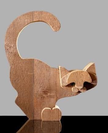 Bottega Michelangeli, Cat Wood Sculpture, Orvieto Italy 1970s photo furniture