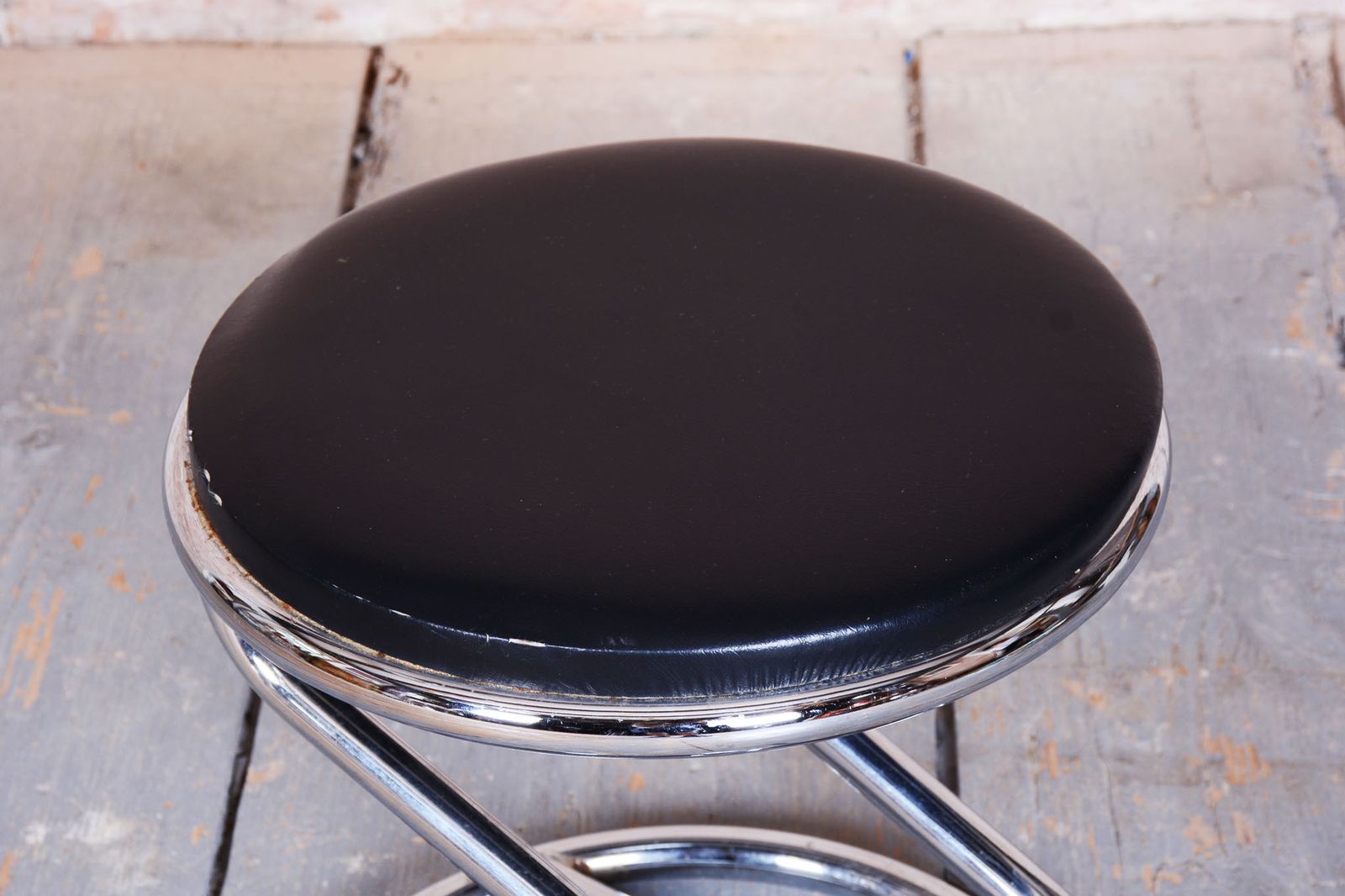 Restored Bauhaus Stool, Chrome Plated Steel, Leatherette, Geman, 1950s photo buy