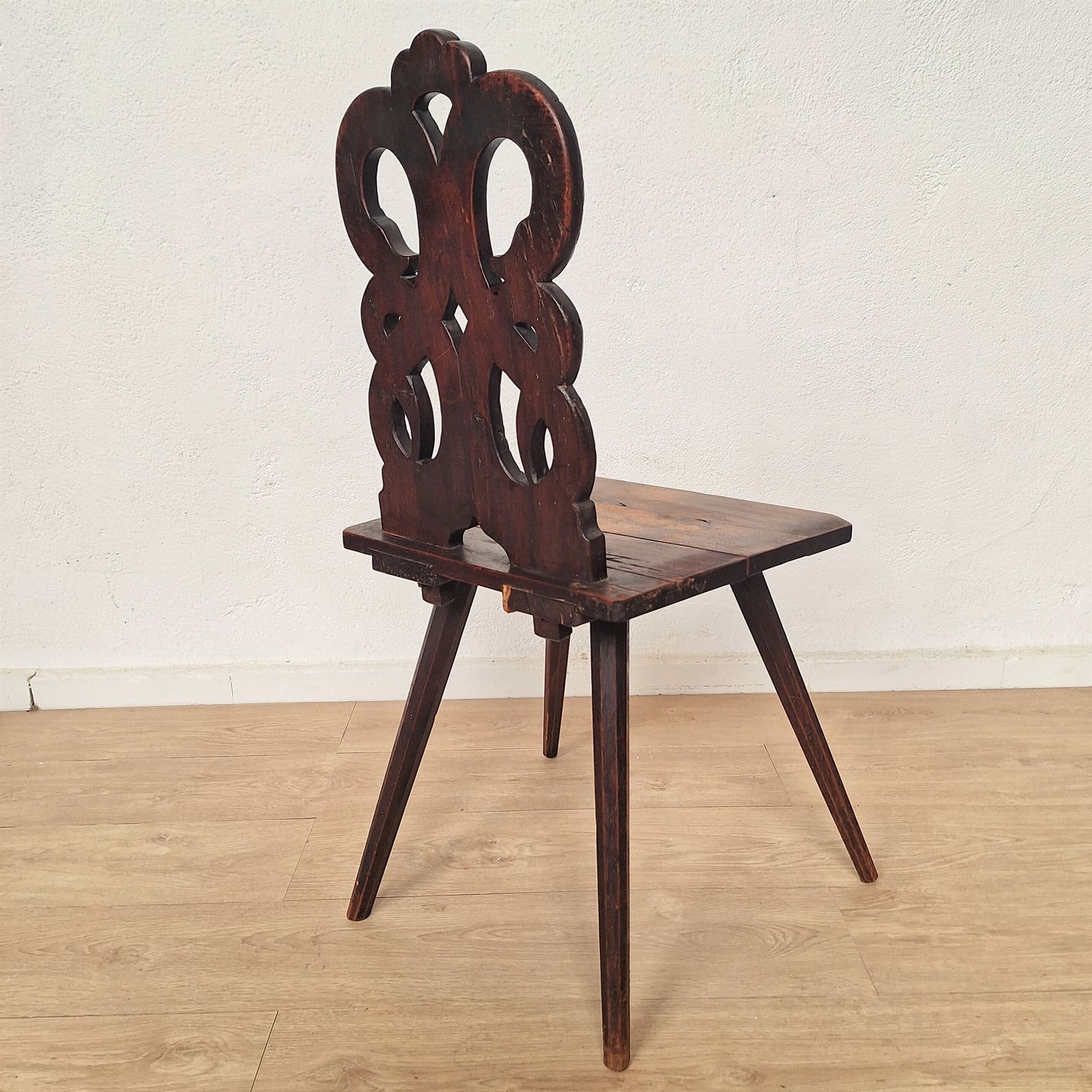 Swiss Alps Folk Art Escabelle Wooden Chair, 1820s photo Furniture