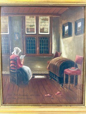 Josef Baüm After Pieter Janssens Elinga, Reading Woman, Oil On Canvas, 1944, Framed photo Art