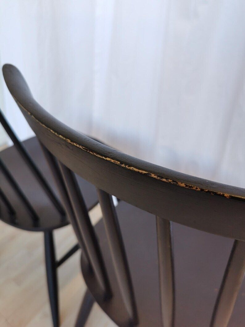 Set Of 2 Vintage Black Wooden Dining Chairs In Ilmari Tapiovaara Style / Stol Kamnik 1960s / Mid Century Dine Chair In Scandinavian Design photo buy