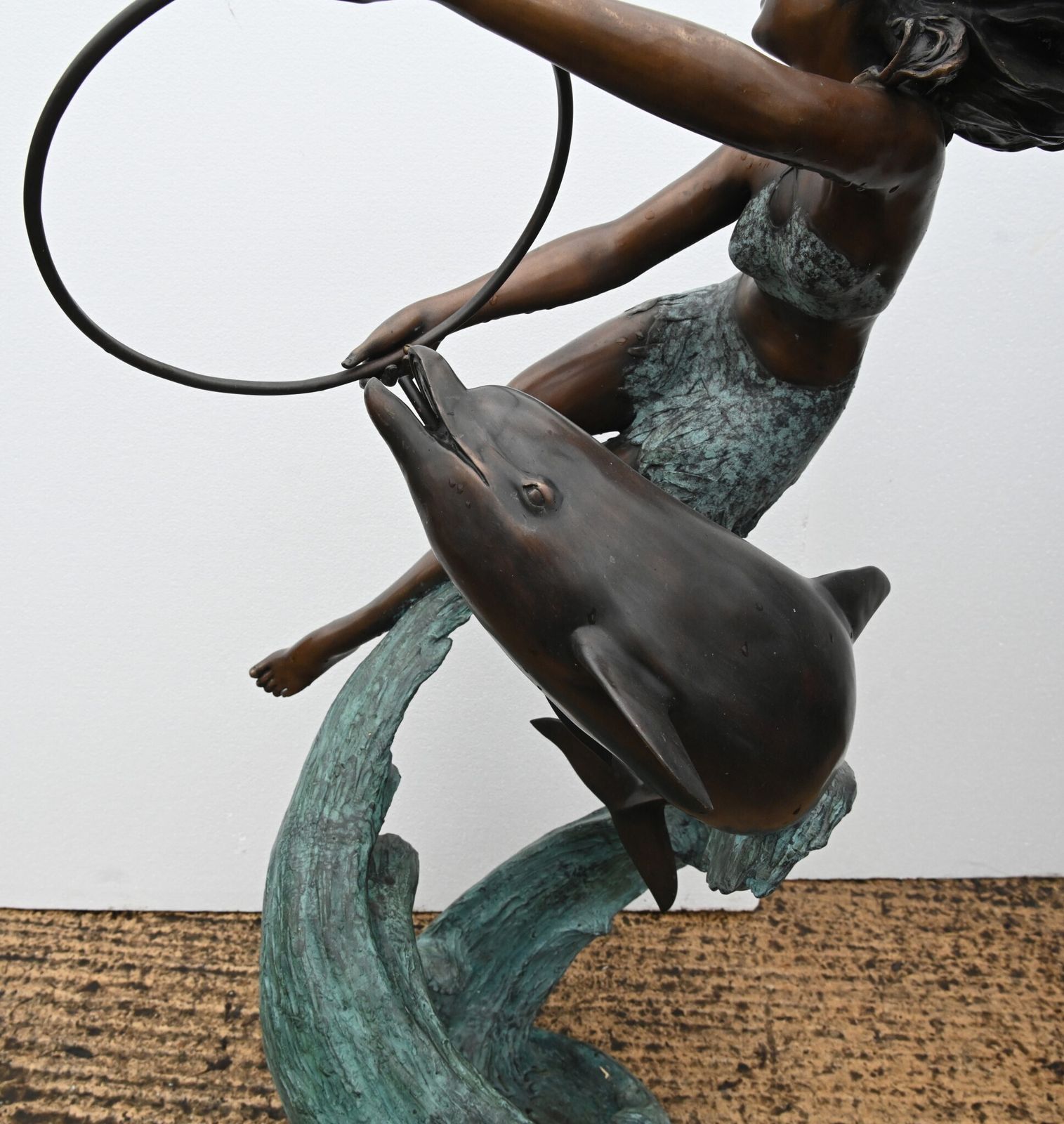 Garden Decor Art Nouveau Bronze Fountain Dolphin Girl Garden Casting photo