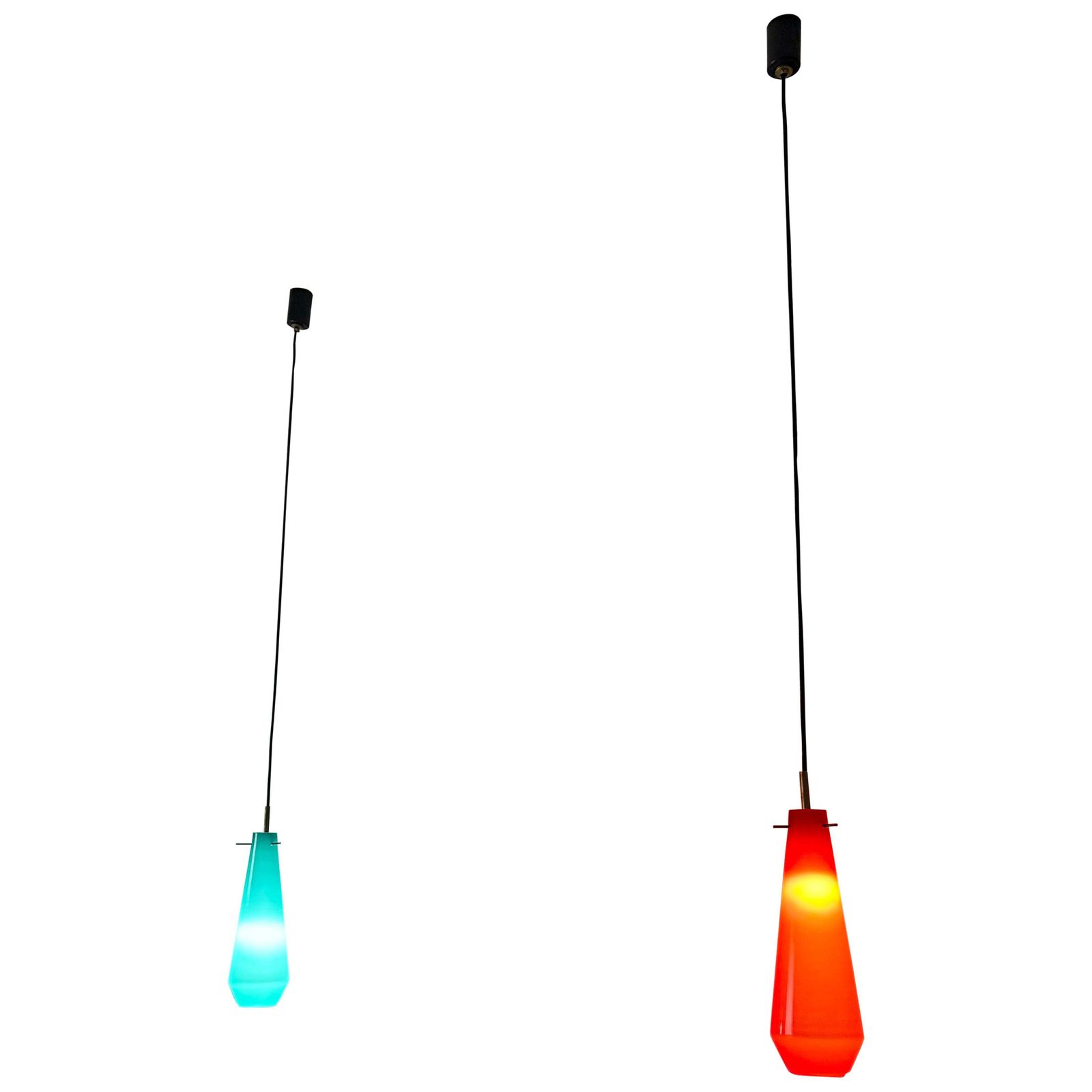 Pair Of Vistosi 1950 Green And Red Pendant Bedside Wall Lamps